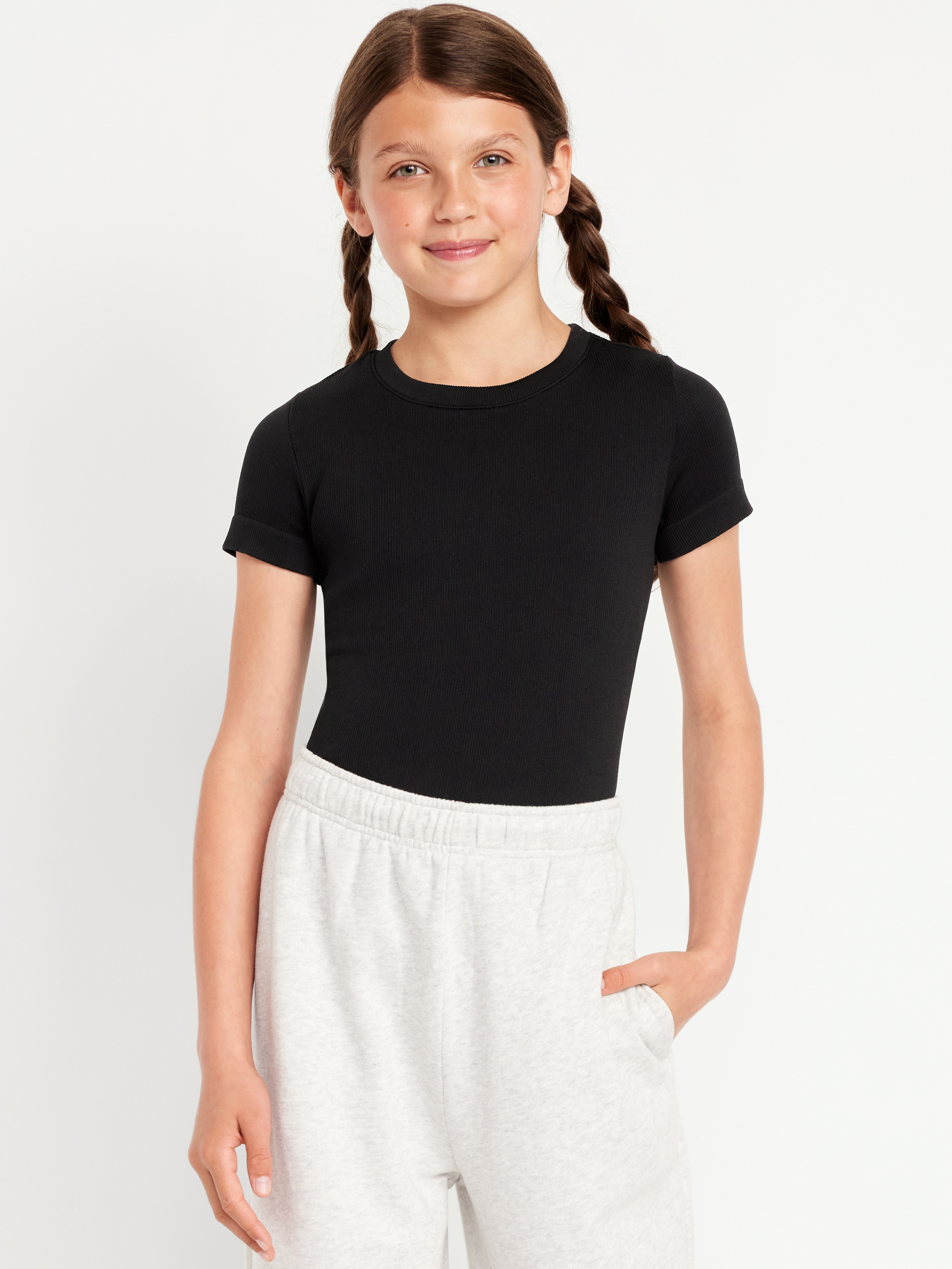 Fitted Seamless Ribbed Performance Top for Girls - Black Jack - 1