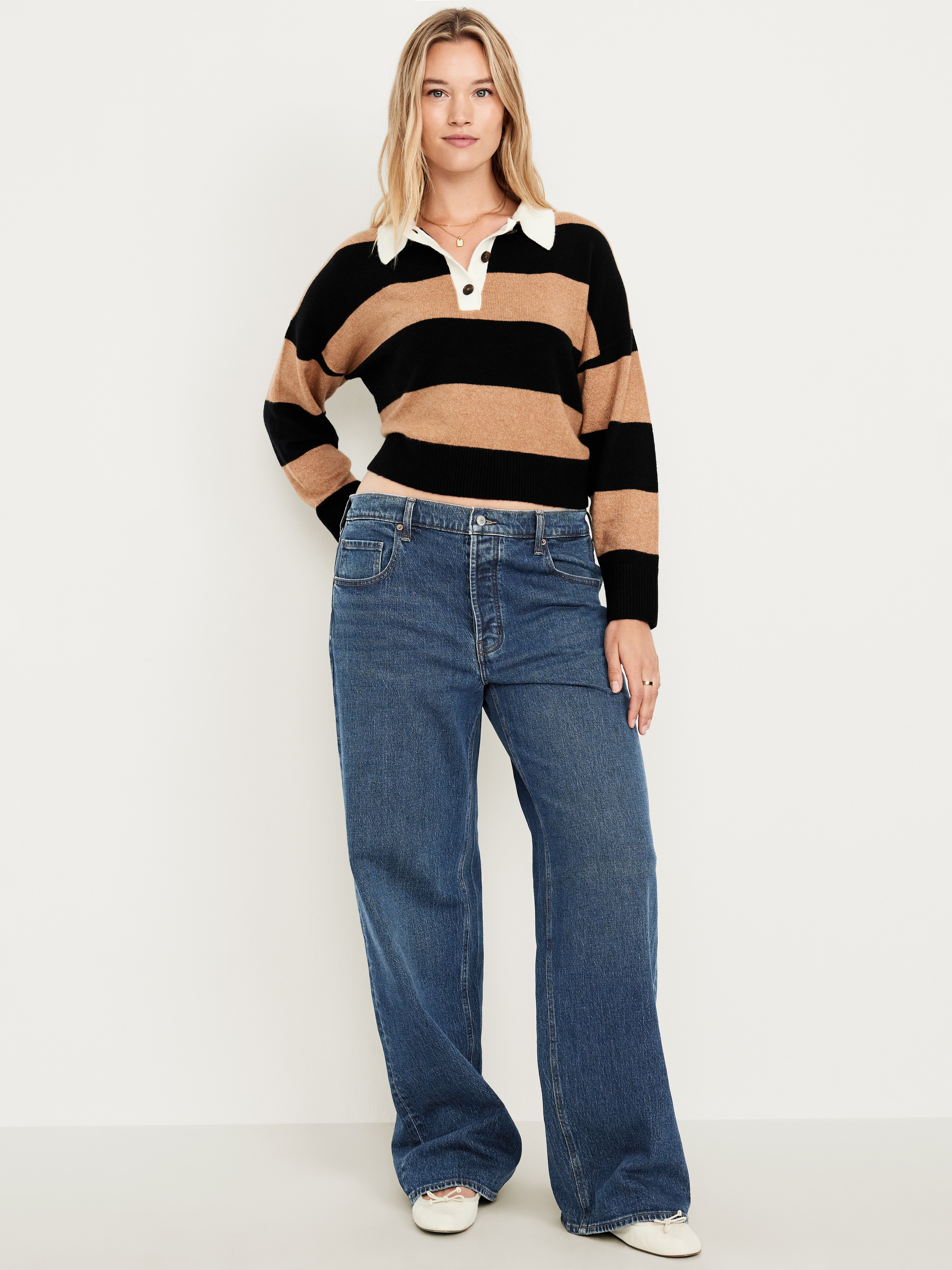 Mid-Rise Slouchy Wide-Leg Jeans - Dark Wash - 6