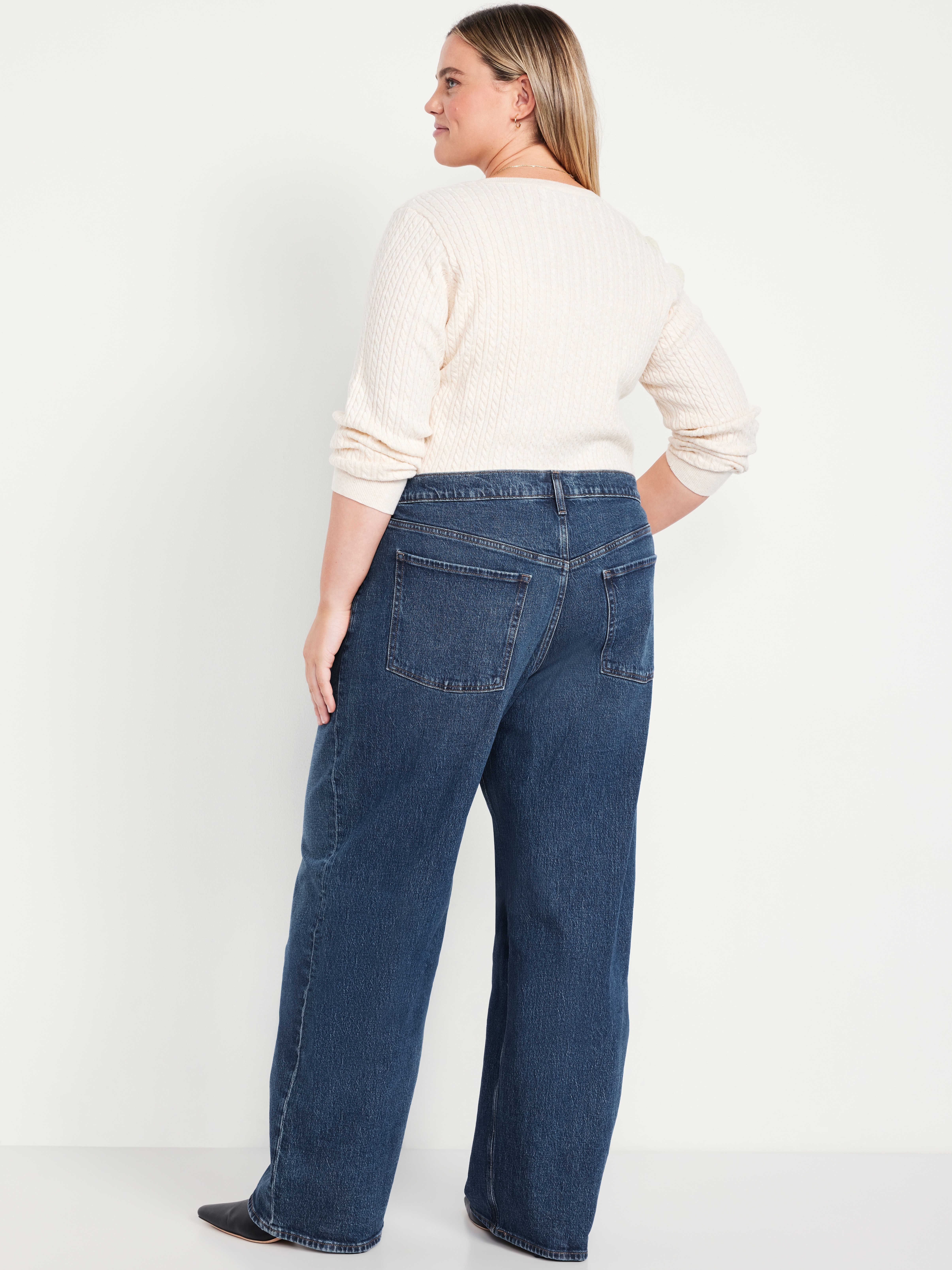 Mid-Rise Slouchy Wide-Leg Jeans - Dark Wash - 9