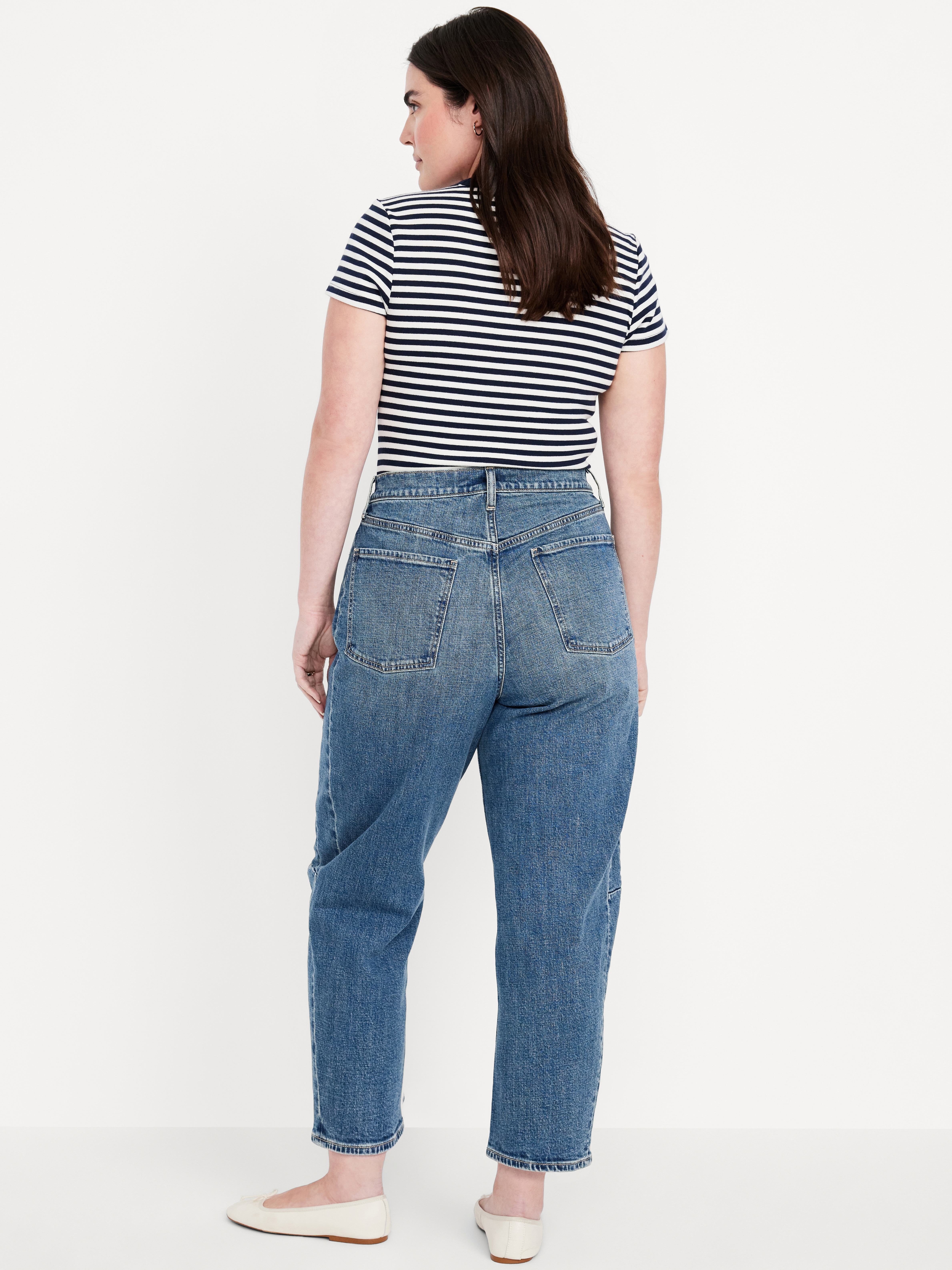 High-Waisted Baggy Barrel Ankle Jeans - Medium Wash - 6