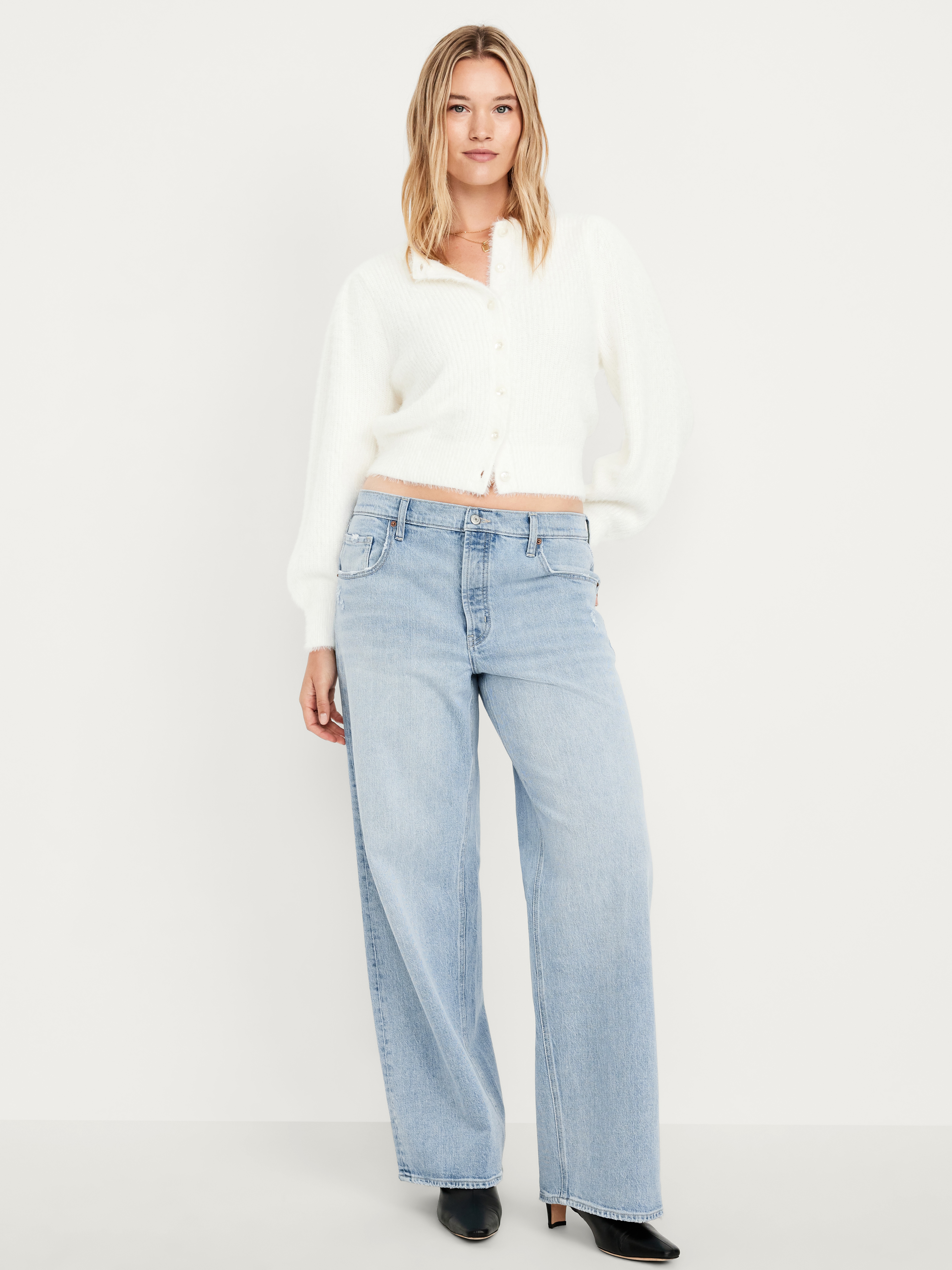 Mid-Rise Slouchy Wide-Leg Jeans - Light Wash - 4