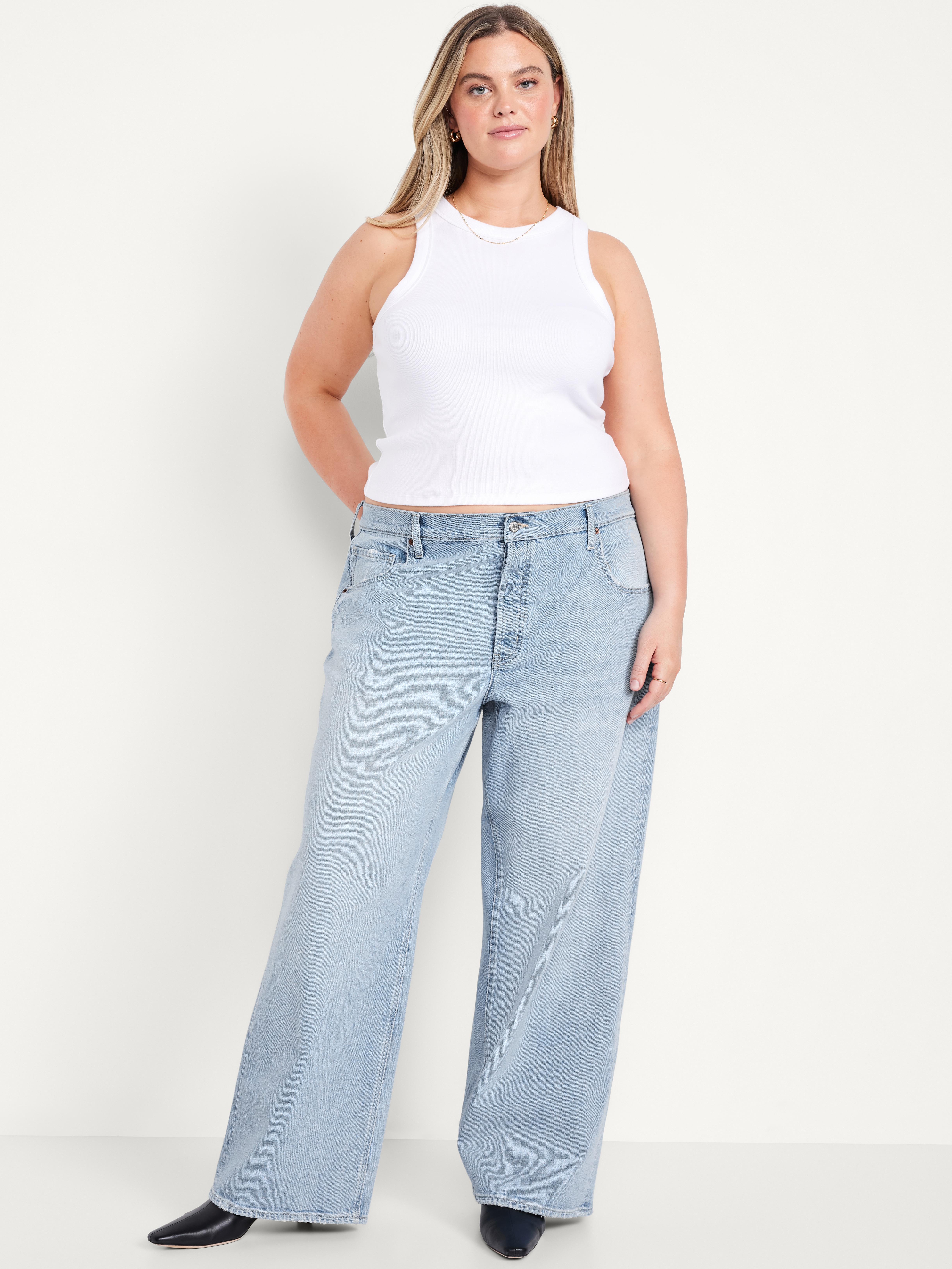 Mid-Rise Slouchy Wide-Leg Jeans - Light Wash - 6