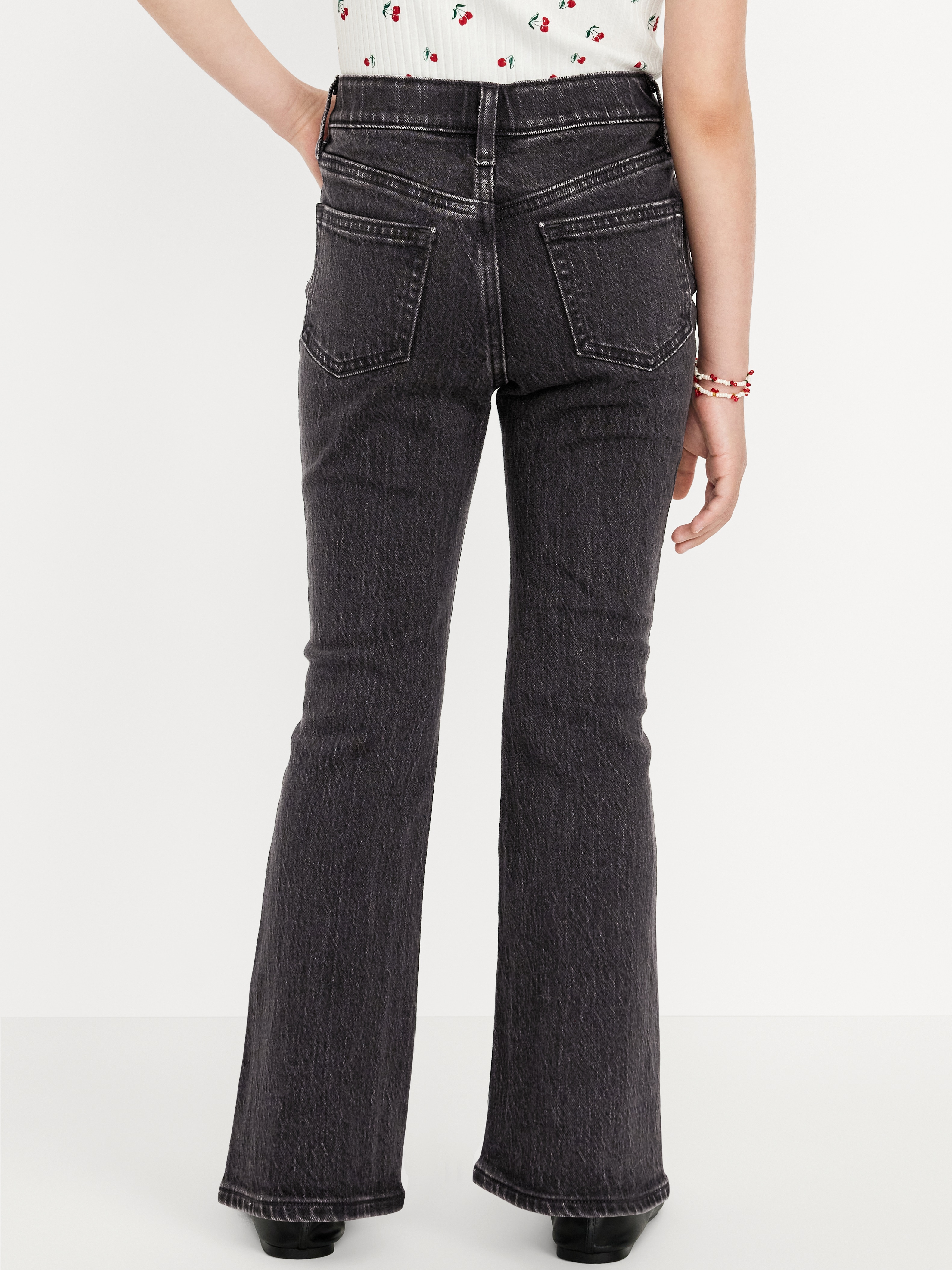 Printed High-Waisted Flare-Leg Jeans for Girls - Black Wash - 2