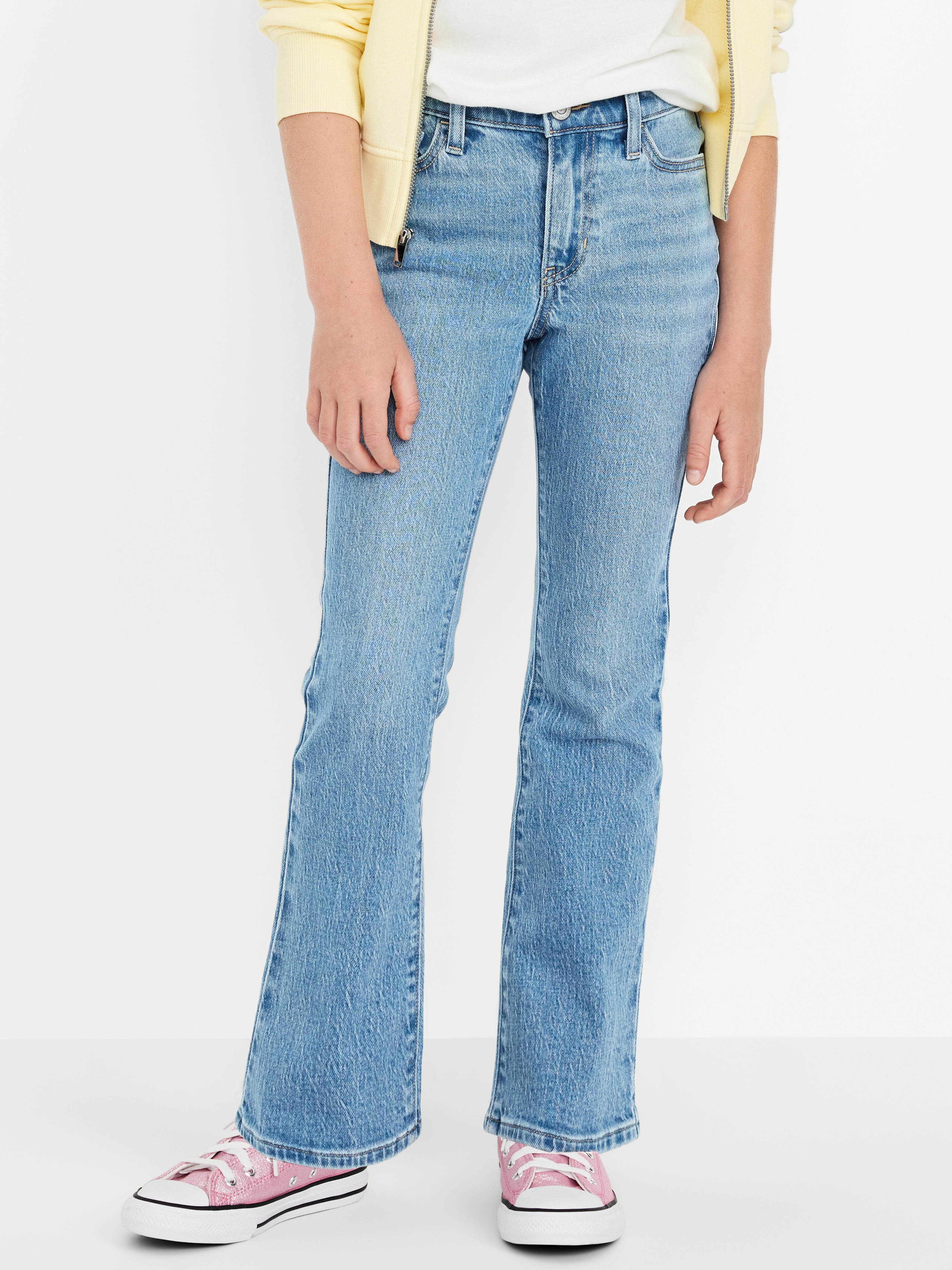 Printed High-Waisted Flare-Leg Jeans for Girls - Light Wash - 1
