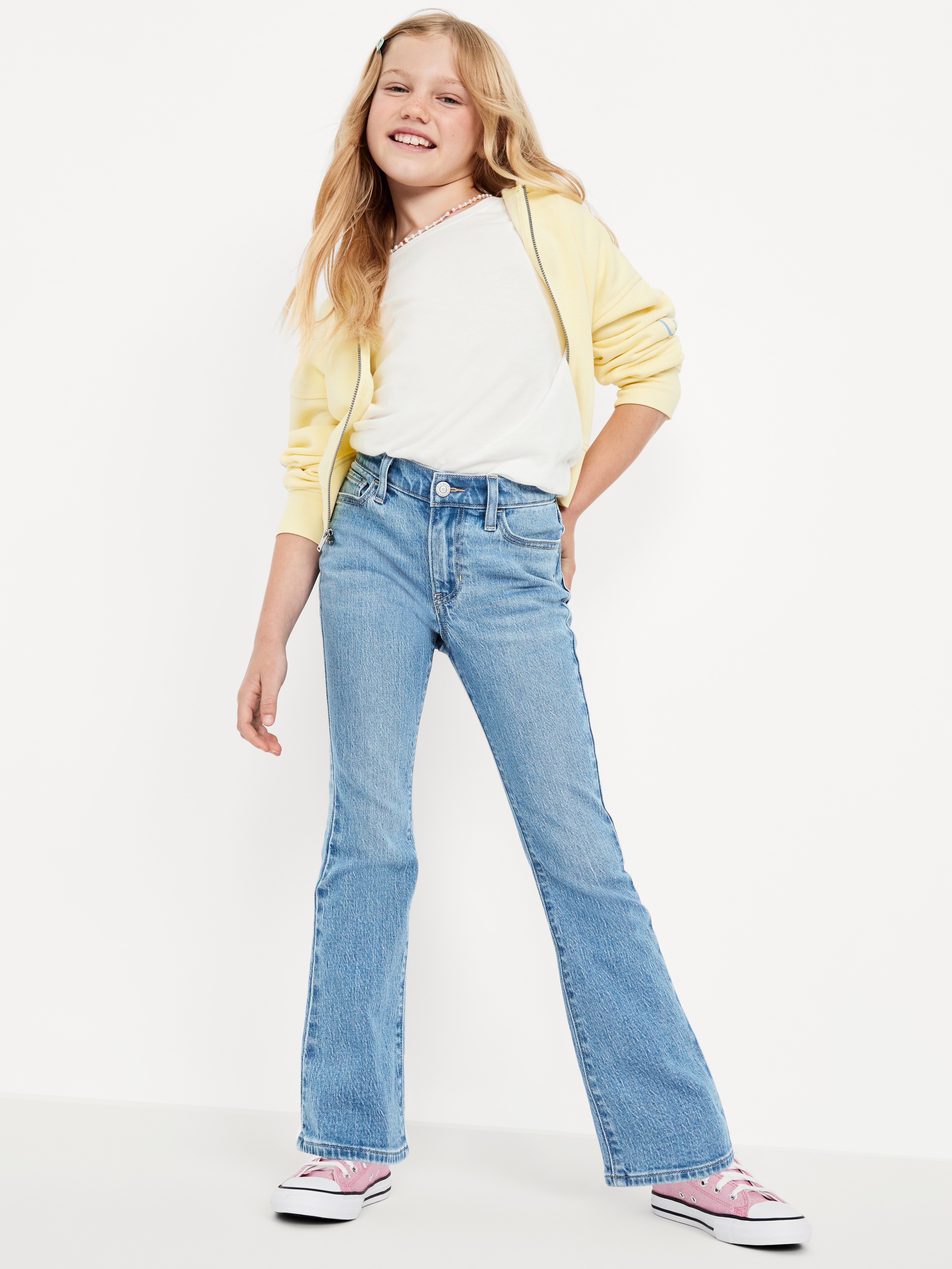 Printed High-Waisted Flare-Leg Jeans for Girls - Light Wash - 3