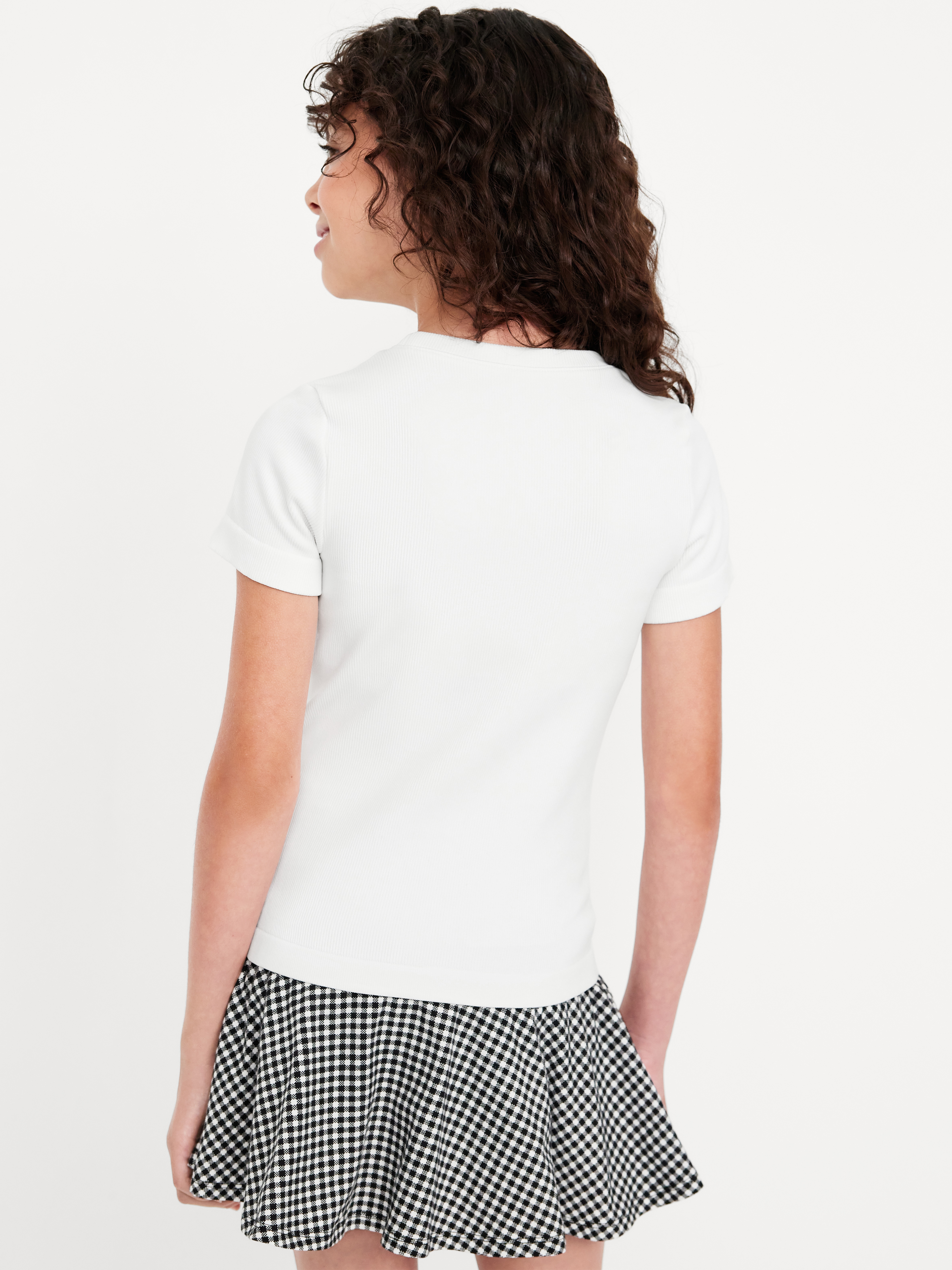 Fitted Seamless Ribbed Performance Top for Girls - White Lilies - 2