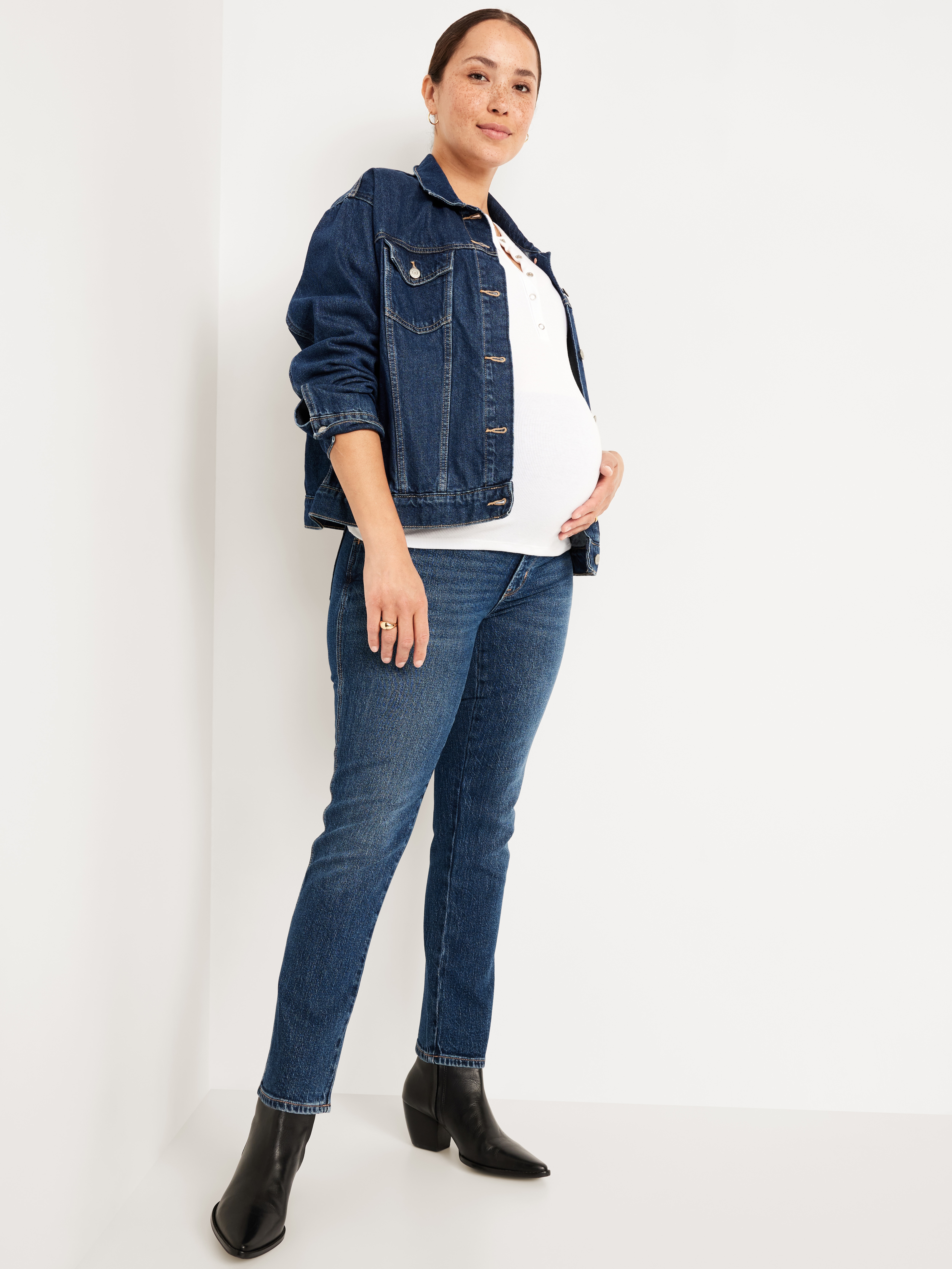 Maternity Full-Panel Vintage Slim Jeans - Dark Wash - 3