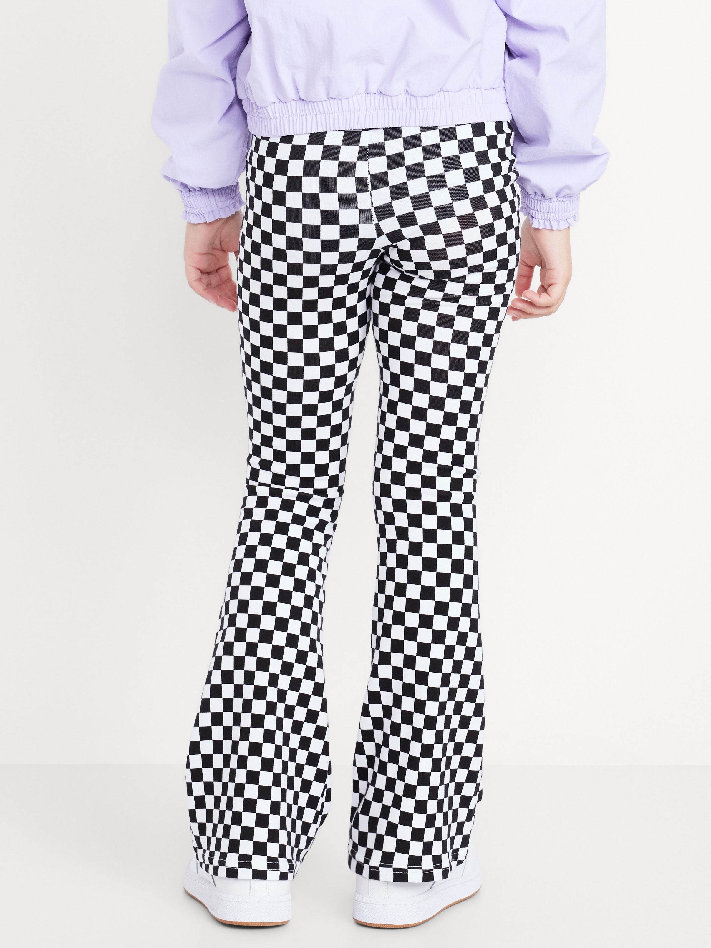 Full-Length Flared Leggings for Girls - Black Check - 2