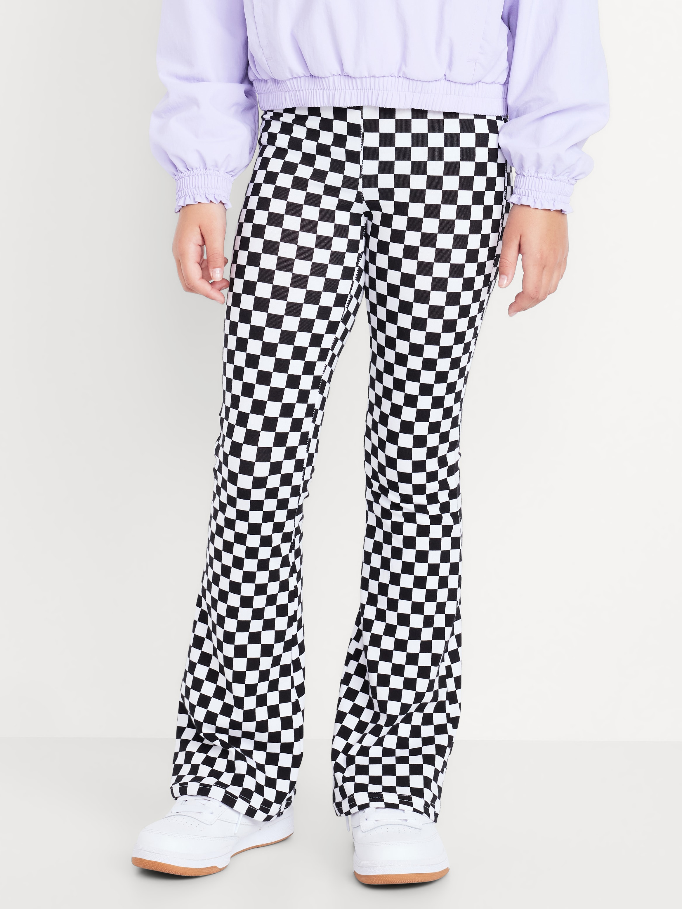 Full-Length Flared Leggings for Girls - Black Check - 1