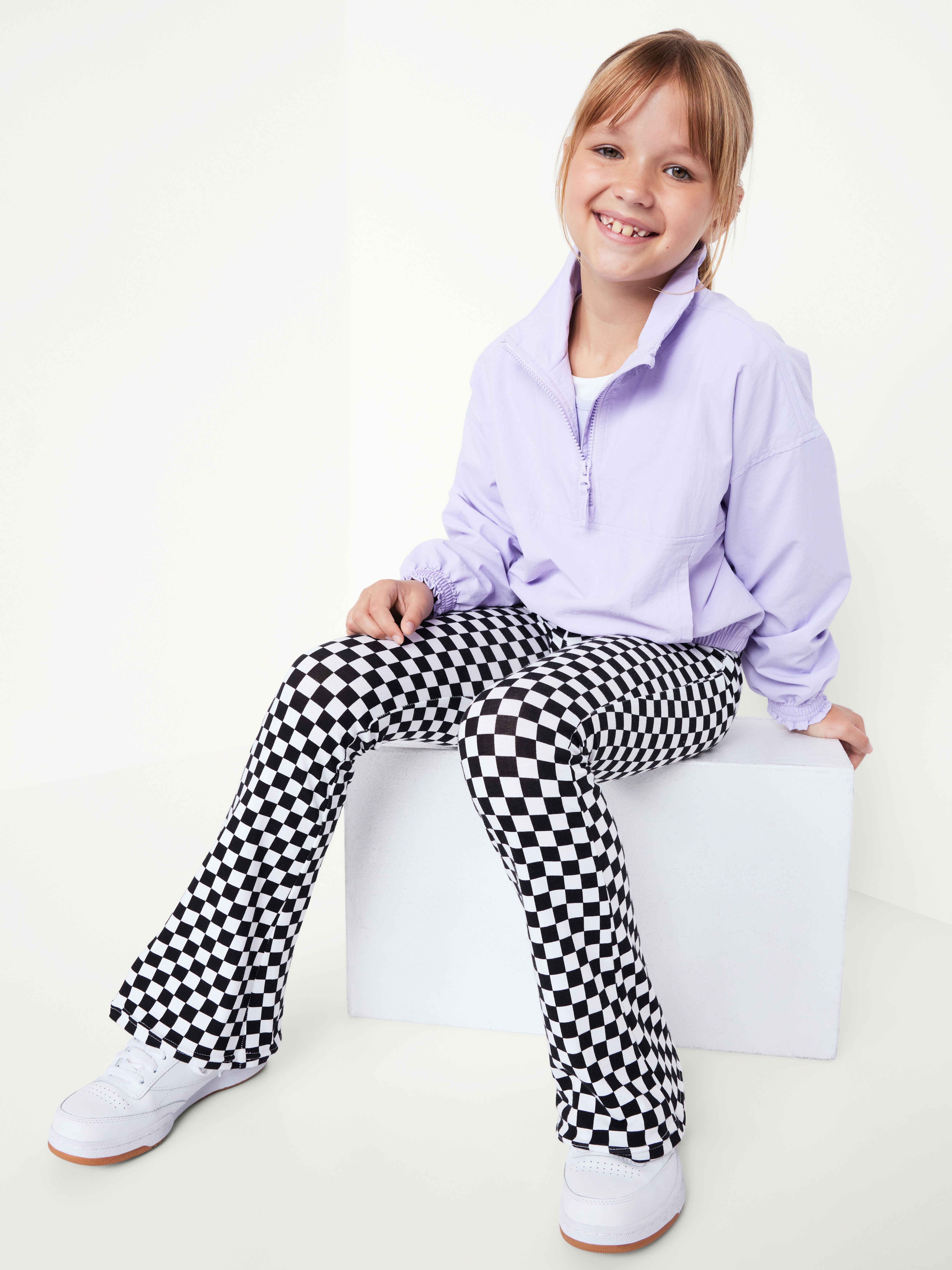 Full-Length Flared Leggings for Girls - Black Check - 3