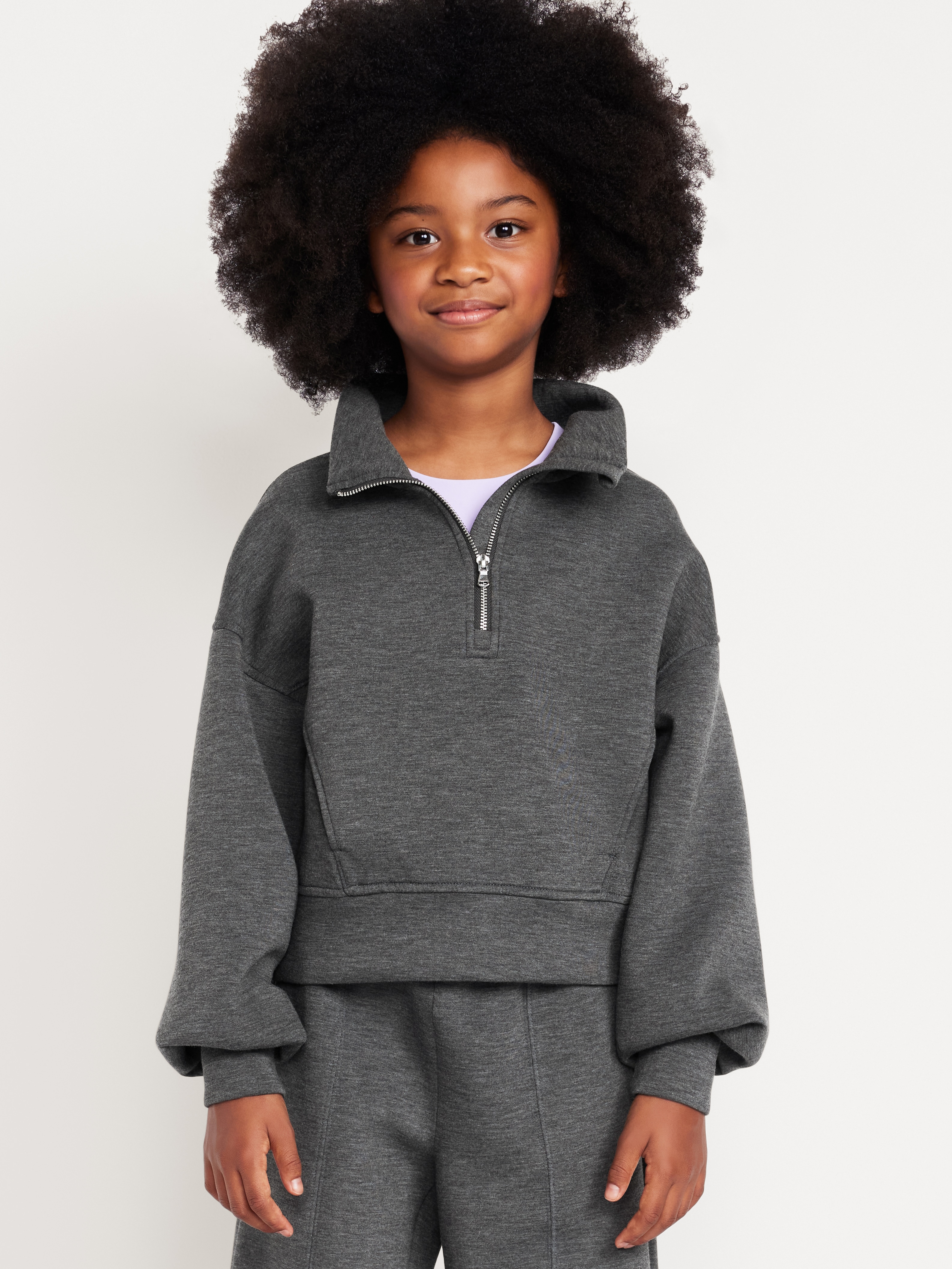 Bounce Fleece Half-Zip Pullover Sweatshirt for Girls - Charcoal - 1