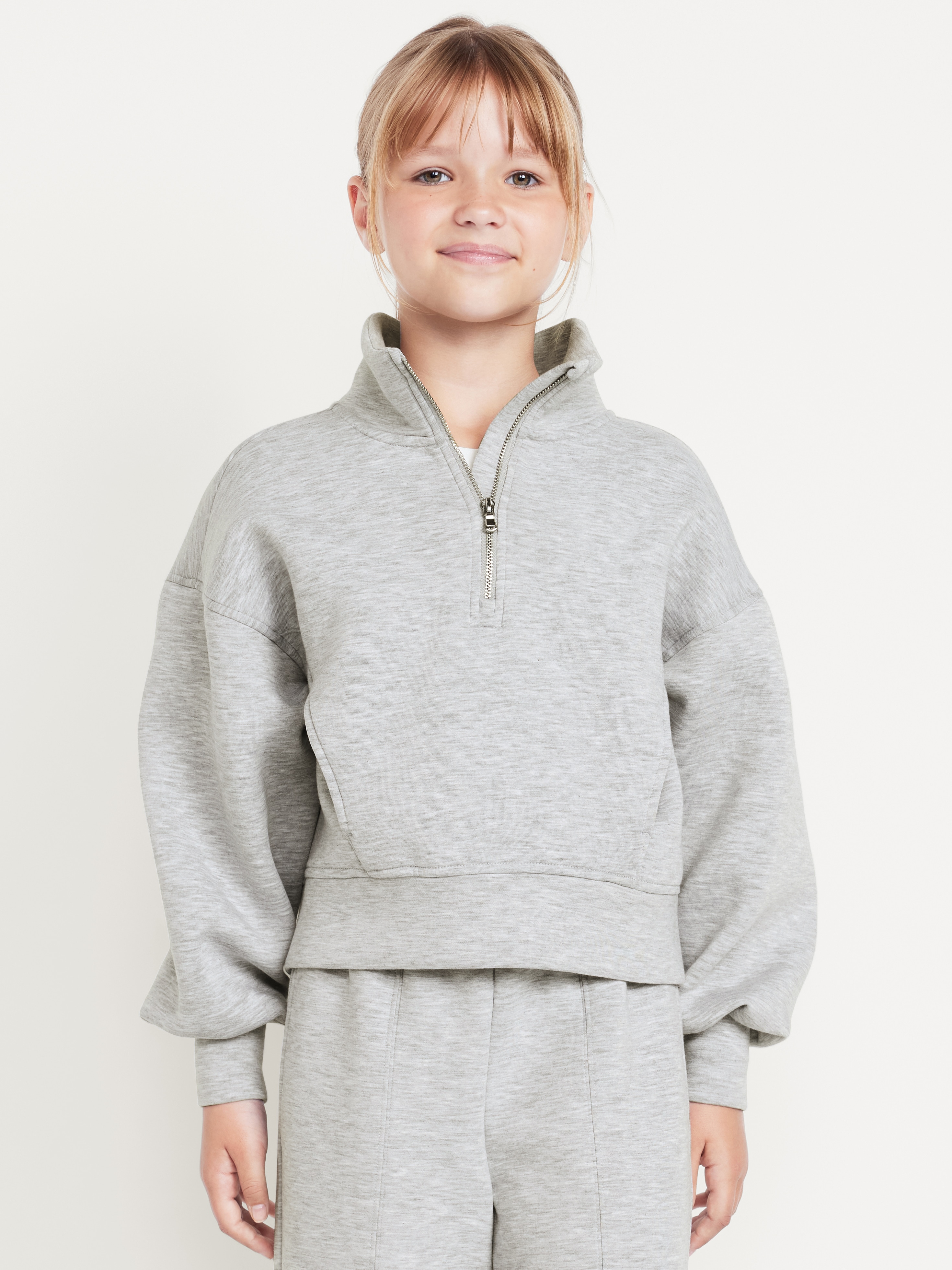 Bounce Fleece Half-Zip Pullover Sweatshirt for Girls - Light Heather Gray - 1