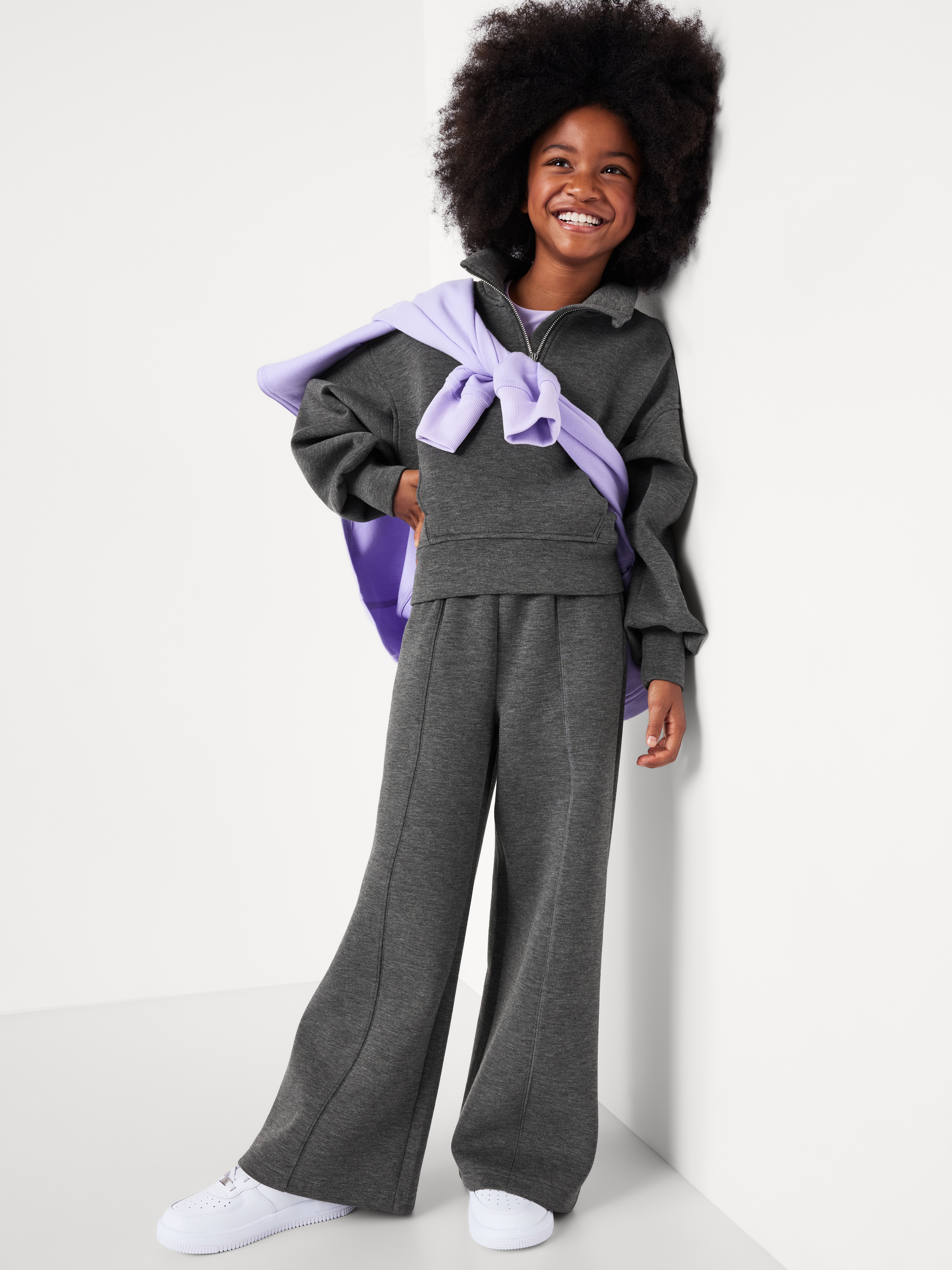 High-Waisted Bounce Fleece Wide-Leg Sweatpants for Girls - Charcoal - 3
