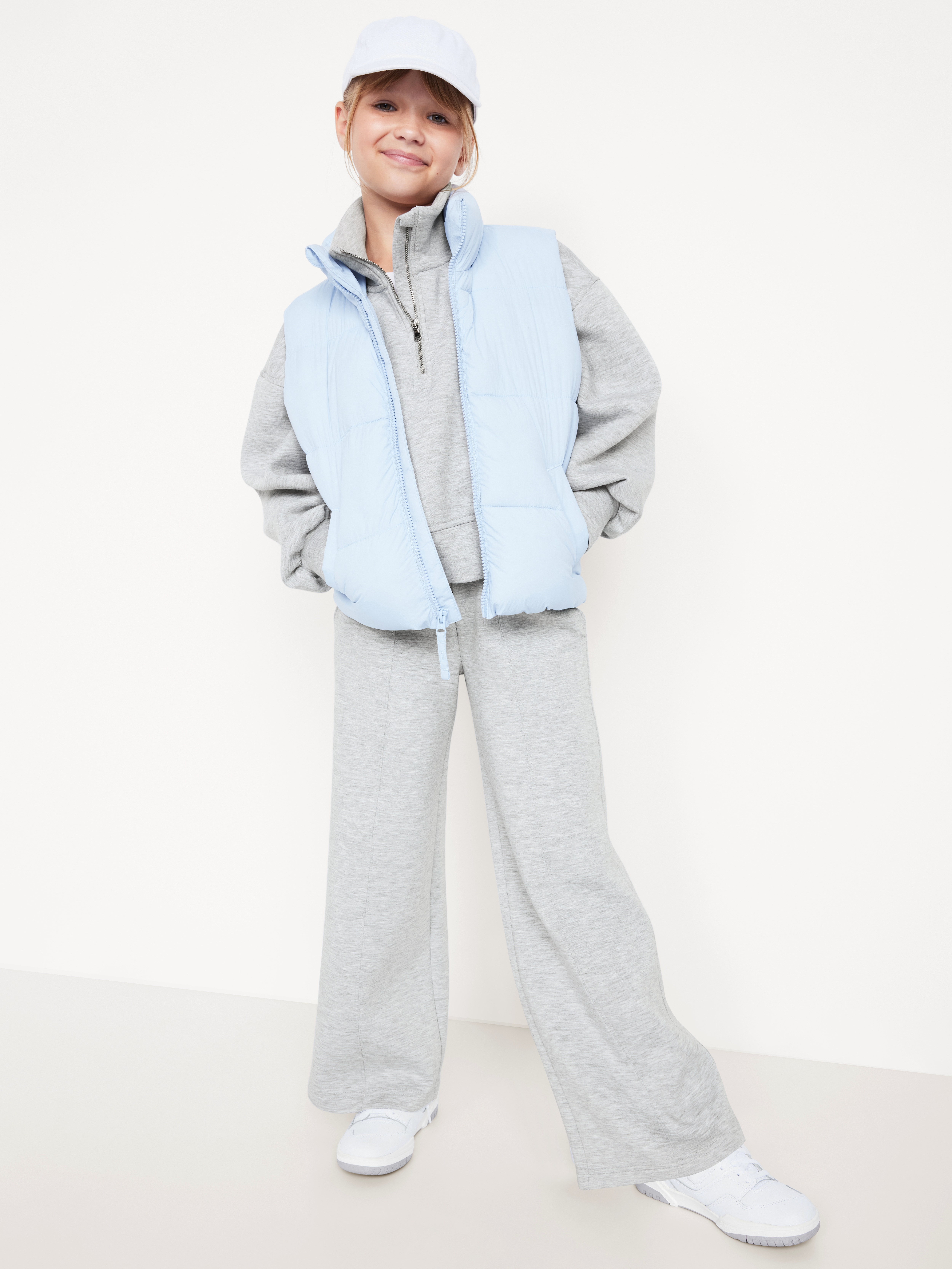 High-Waisted Bounce Fleece Wide-Leg Sweatpants for Girls - Light Heather Gray - 3