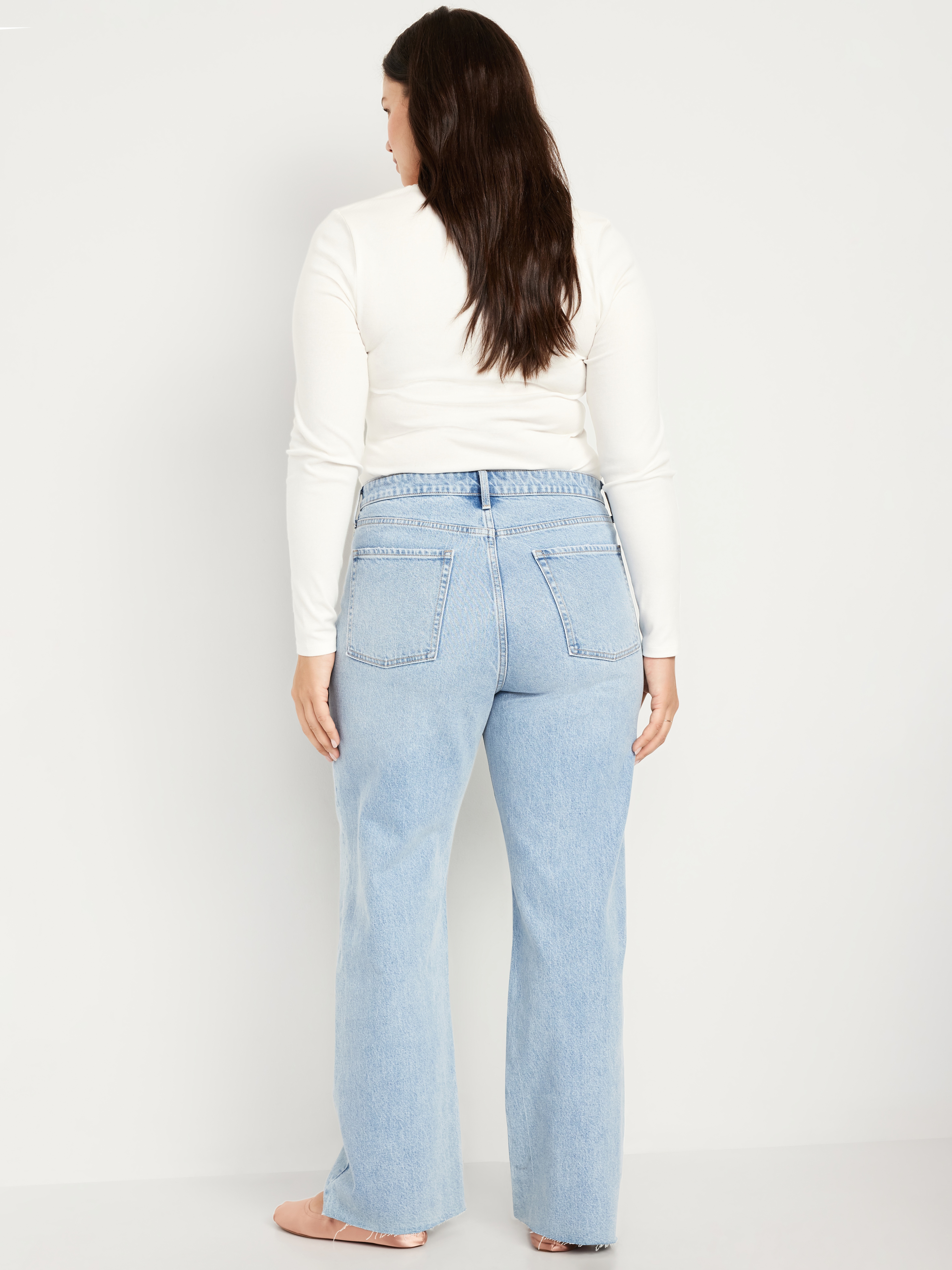 Curvy Extra High-Waisted Wide-Leg Jeans - Light Indigo Cutoff - 6