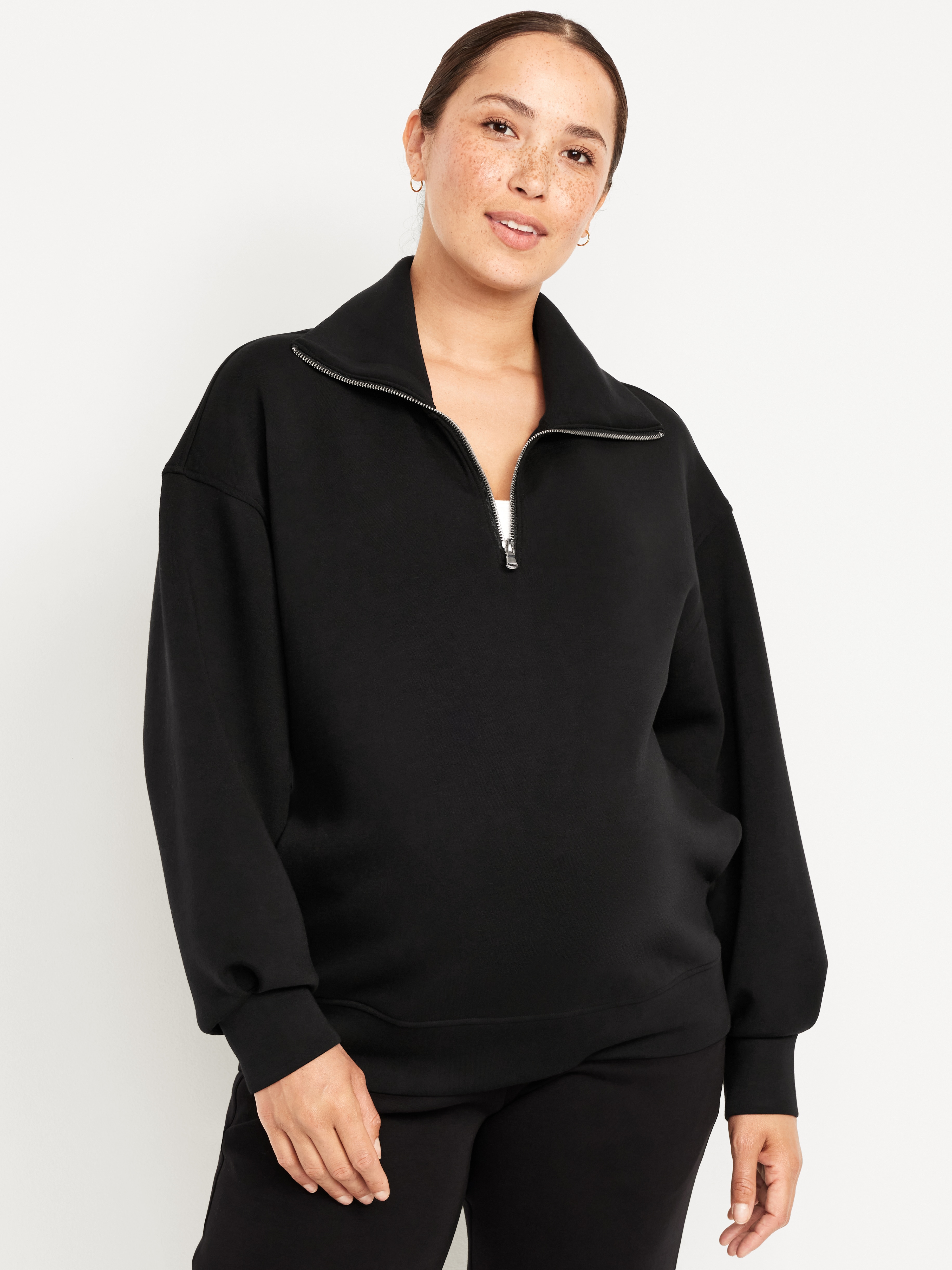 Maternity Bounce Fleece Half-Zip Pullover - Black Jack - 1