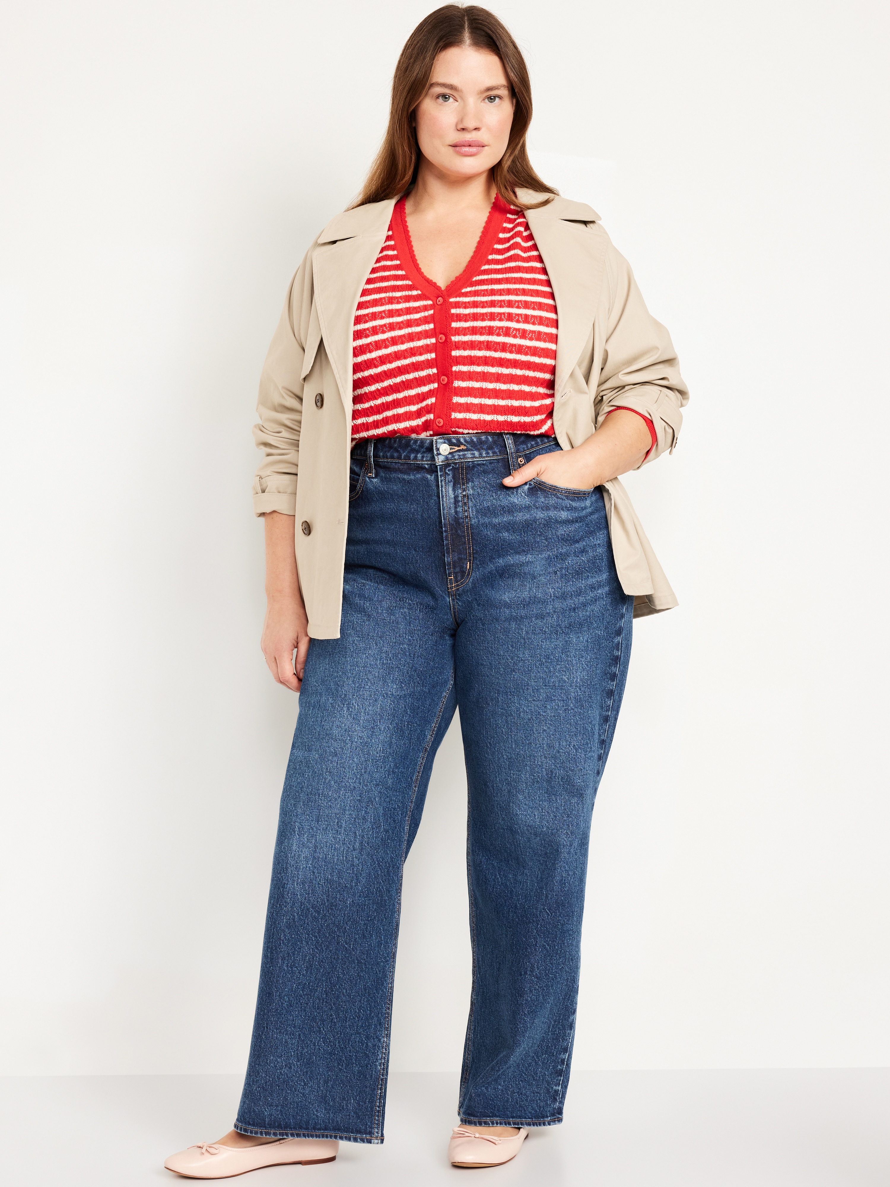 Curvy Extra High-Waisted Wide-Leg Jeans - Dark Wash - 6