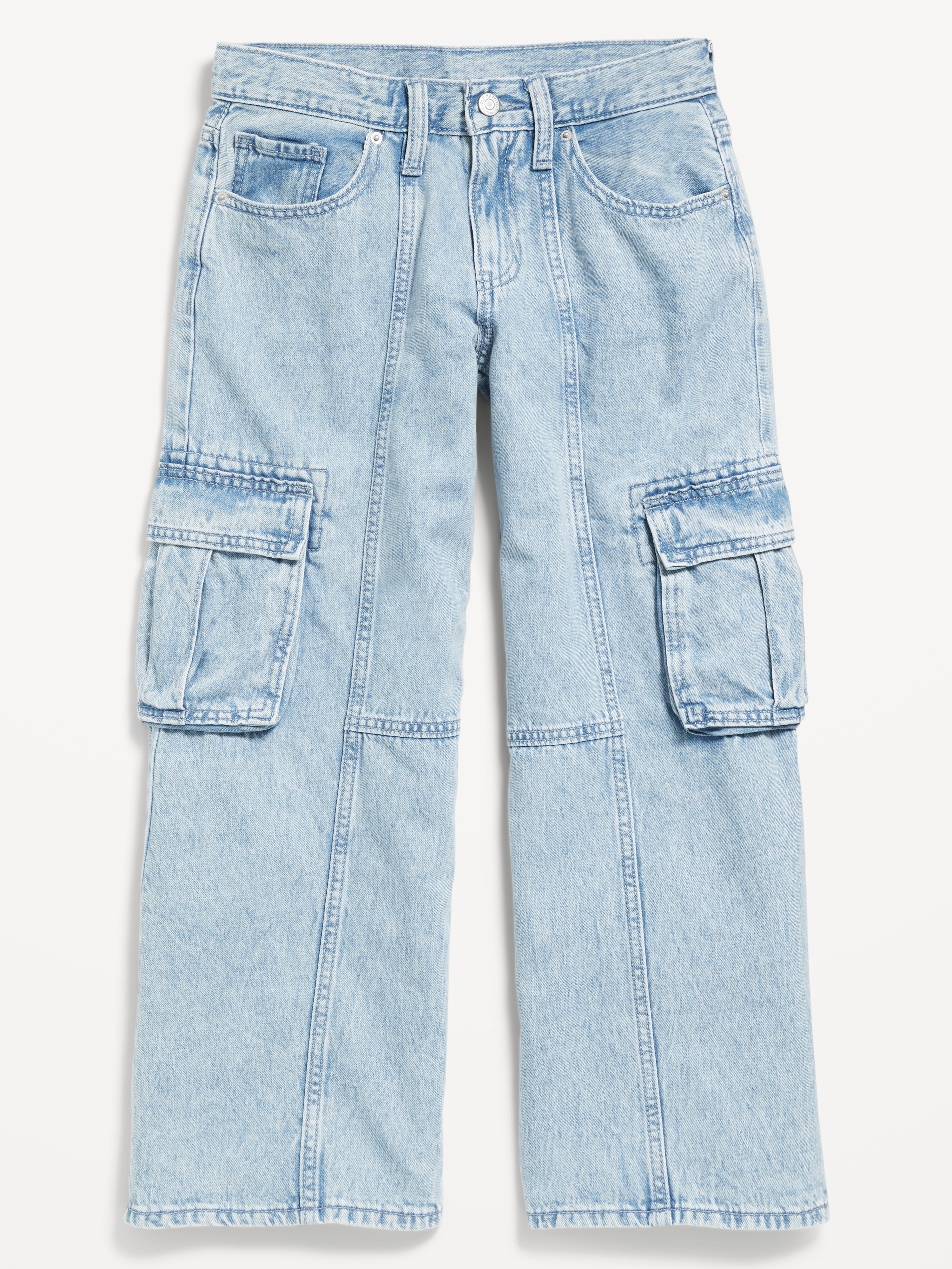 High-Waisted Super Baggy Wide-Leg Cargo Jeans for Girls - Star (Light Wash) - 1