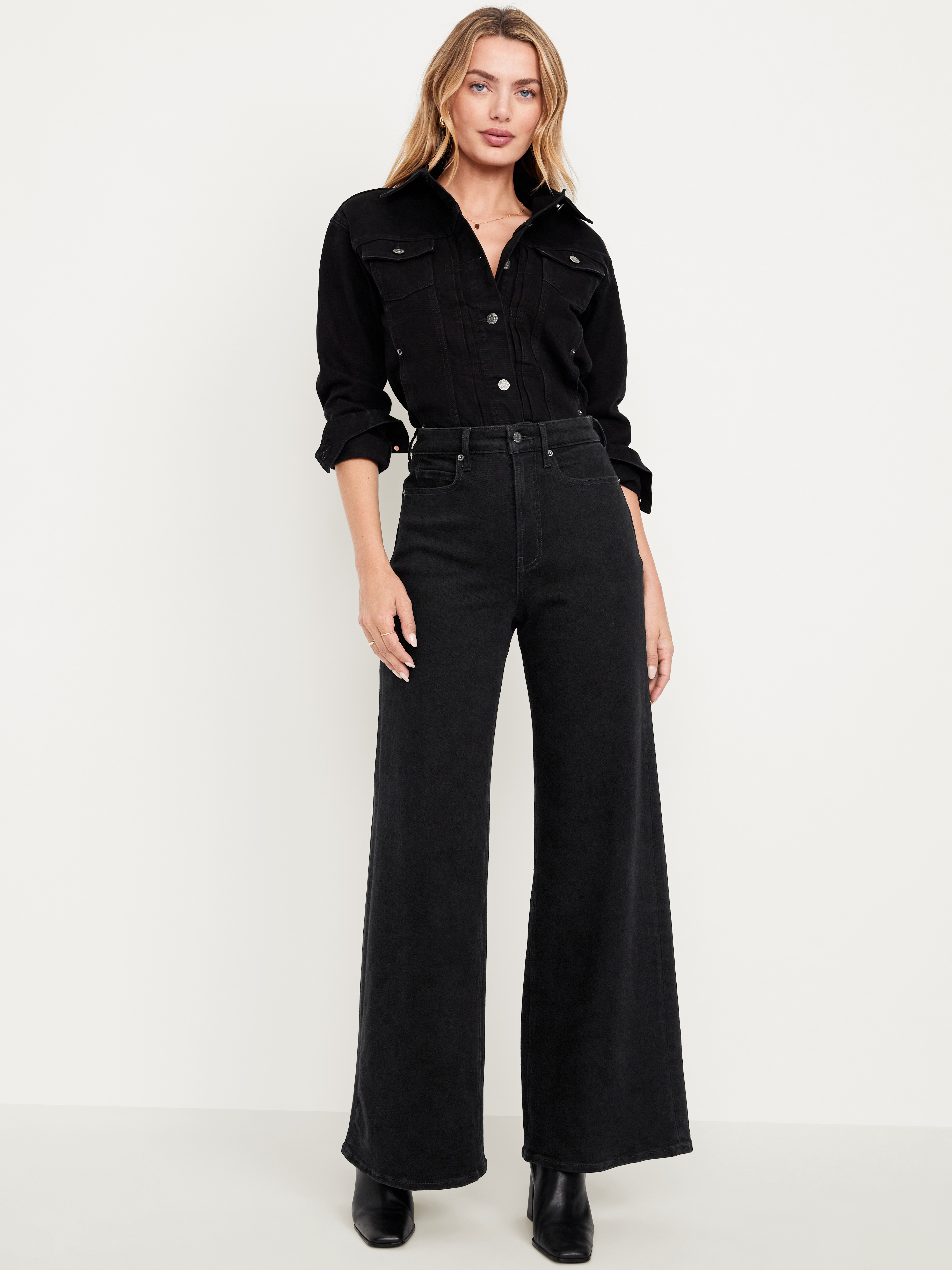 Extra High-Waisted Super Wide-Leg Jeans - Black - 1