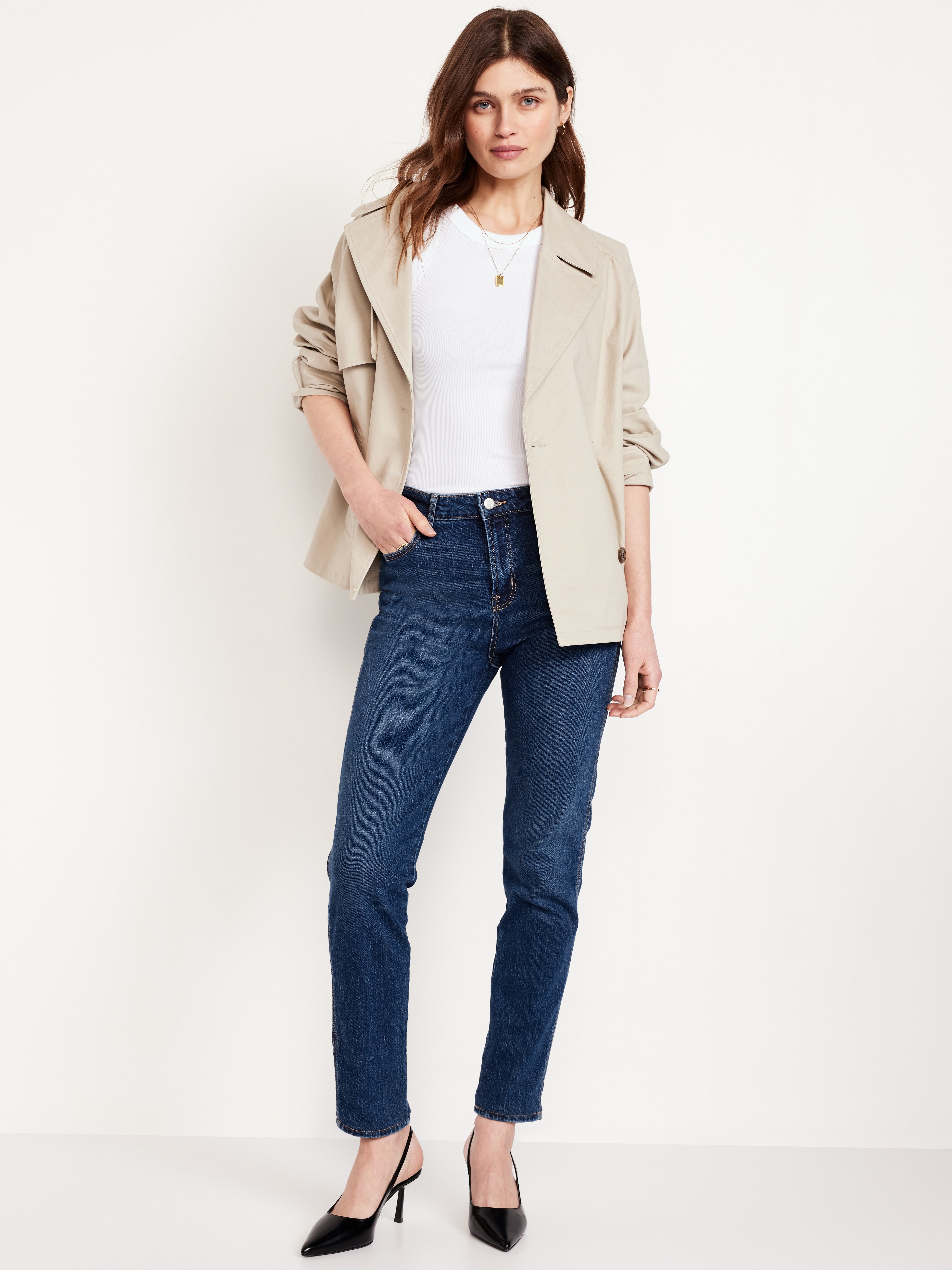 High-Waisted Vintage Slim Jeans - Dark Indigo - 1