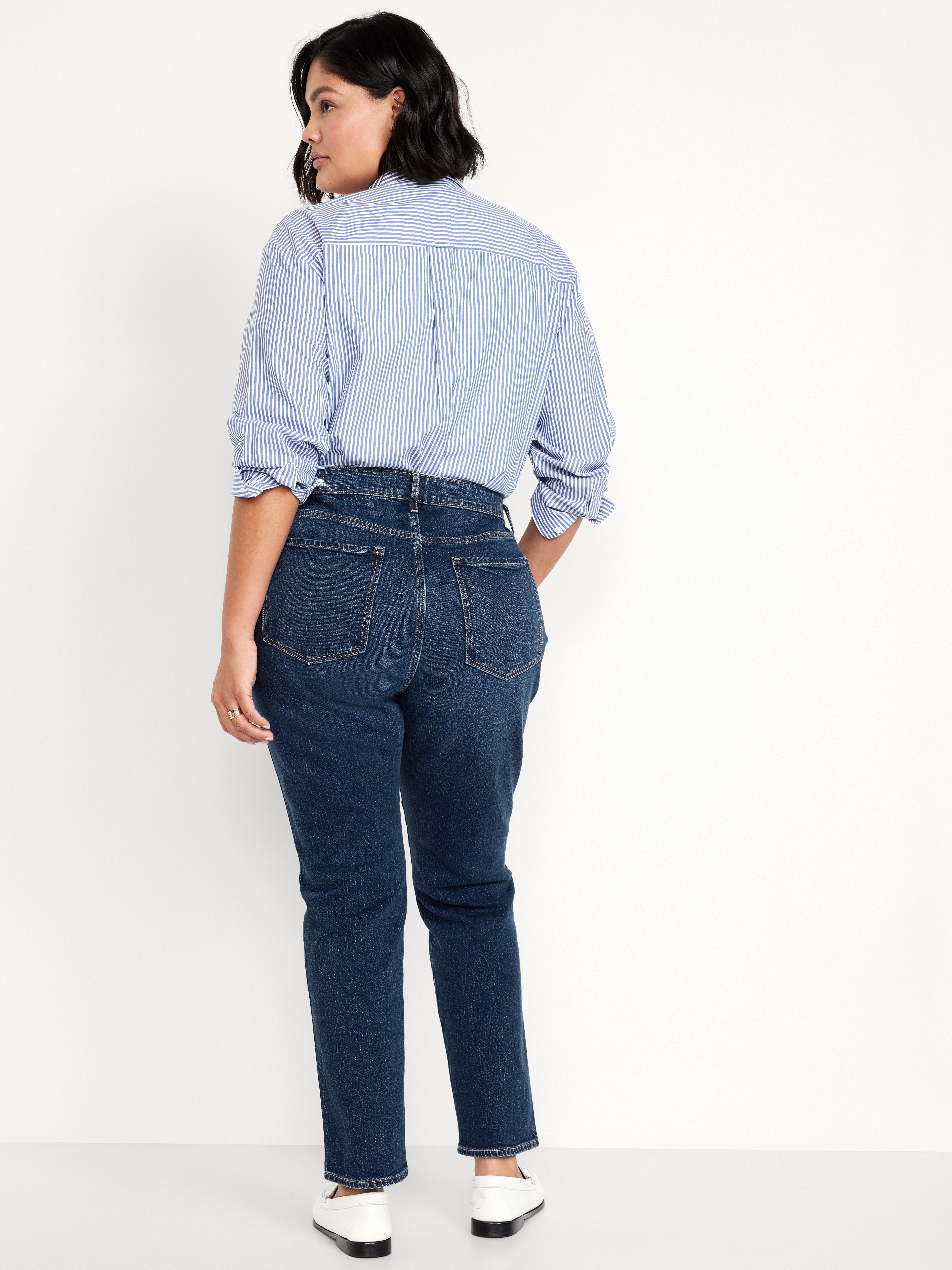 High-Waisted Vintage Slim Jeans - Dark Indigo - 10