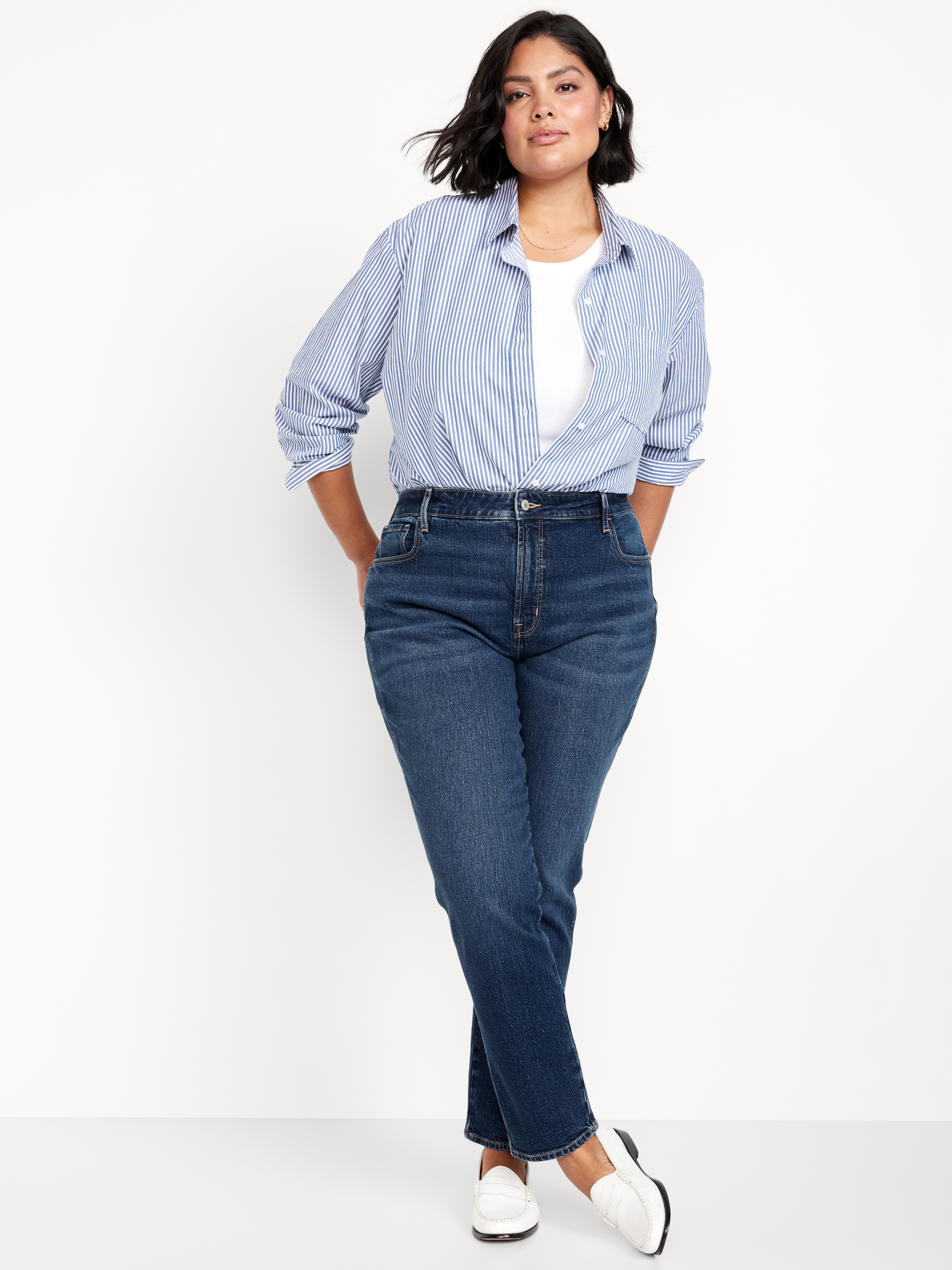 High-Waisted Vintage Slim Jeans - Dark Indigo - 9