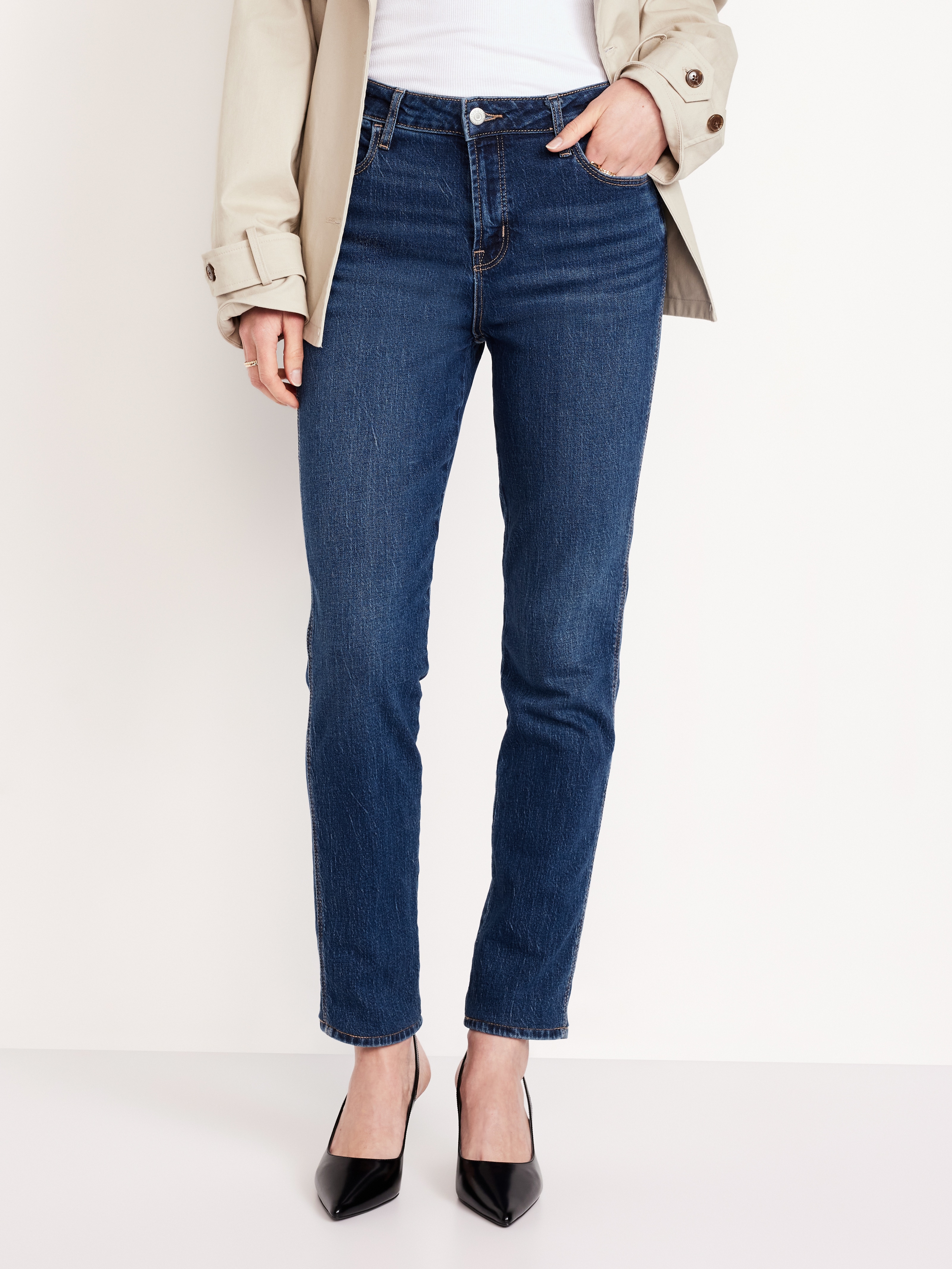 High-Waisted Vintage Slim Jeans - Dark Indigo - 2
