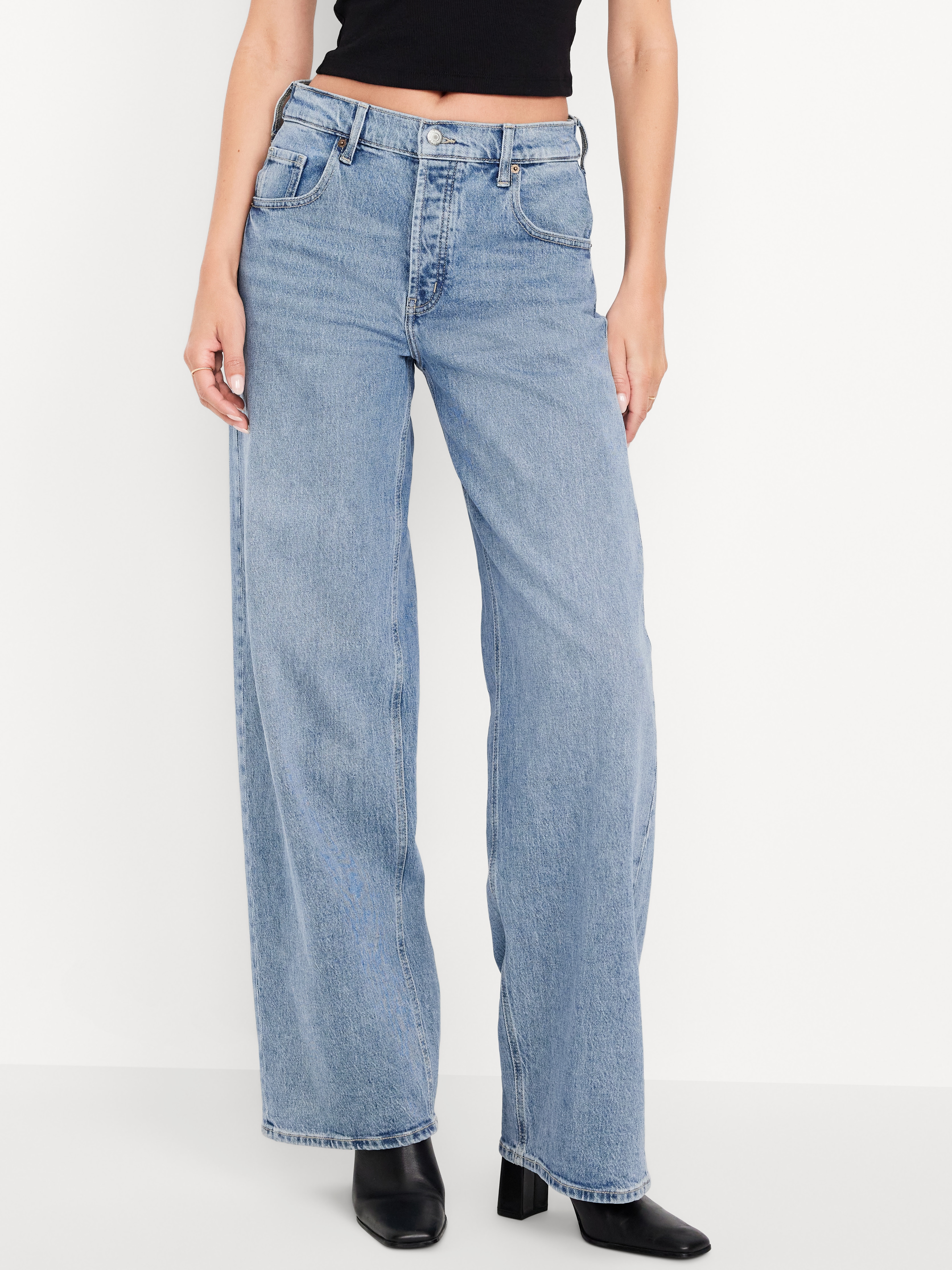 Mid-Rise Slouchy Wide-Leg Jeans - Medium Wash - 2