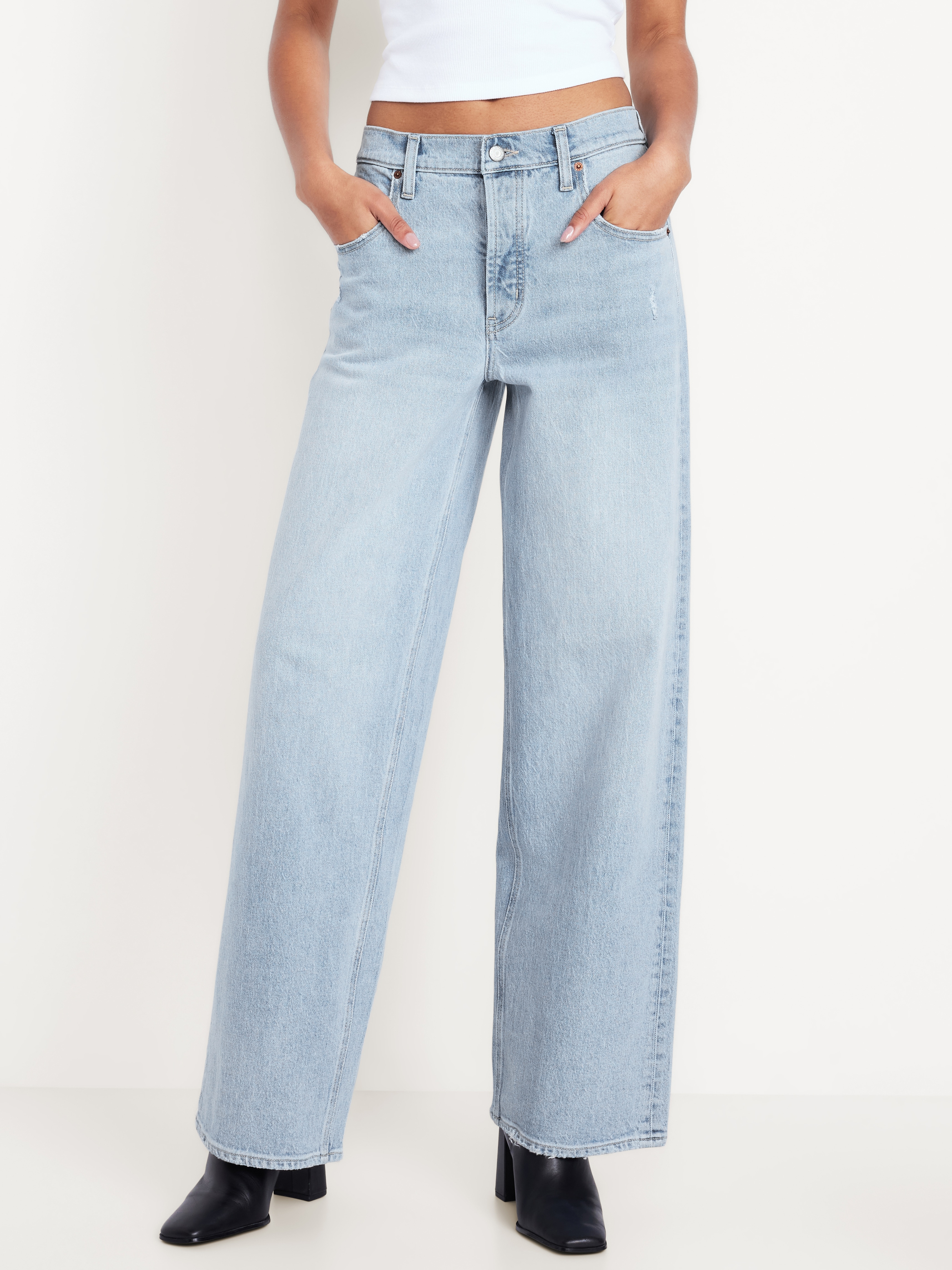 Mid-Rise Slouchy Wide-Leg Jeans - Light Wash - 2