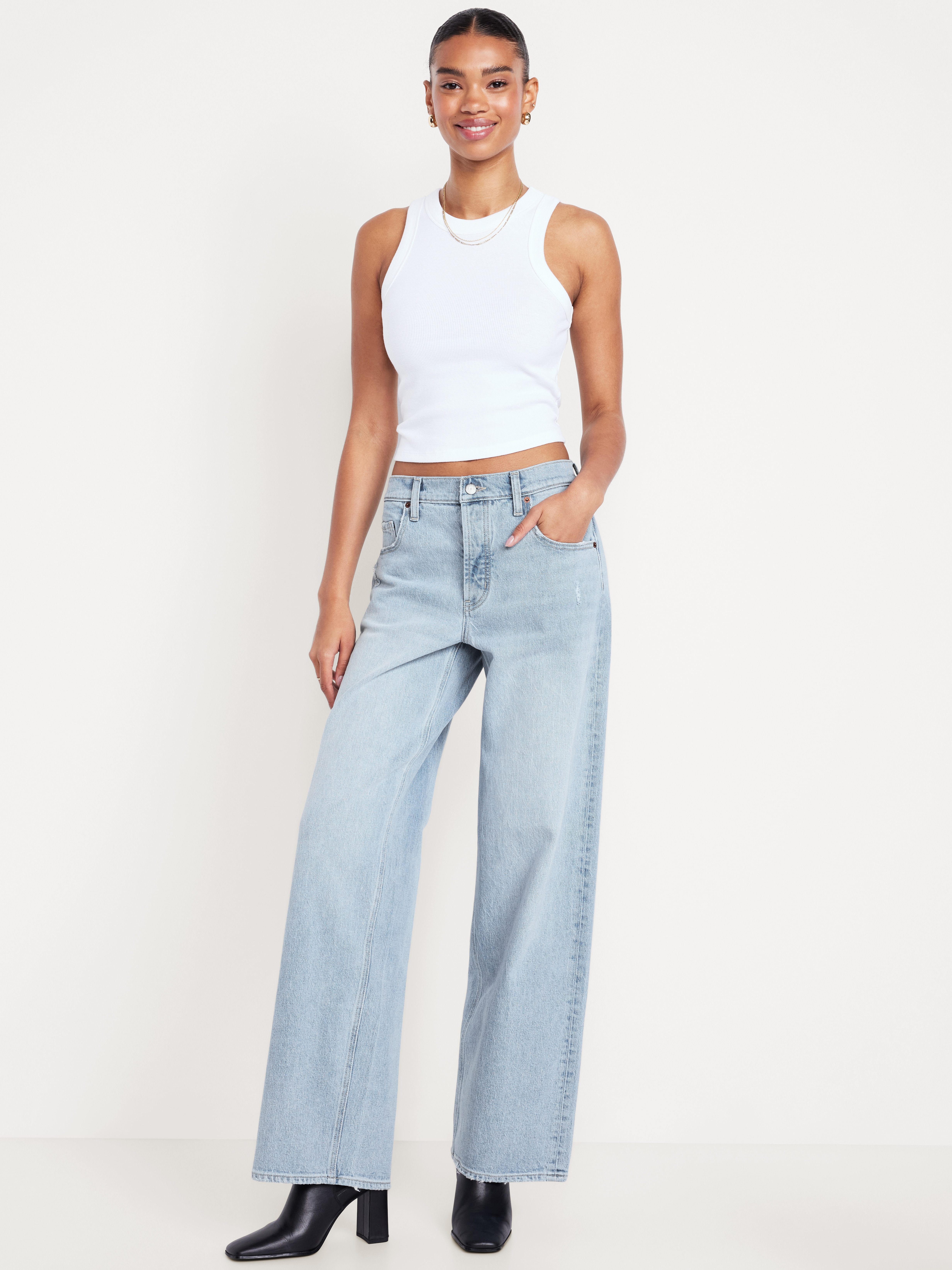 Mid-Rise Slouchy Wide-Leg Jeans - Light Wash - 1