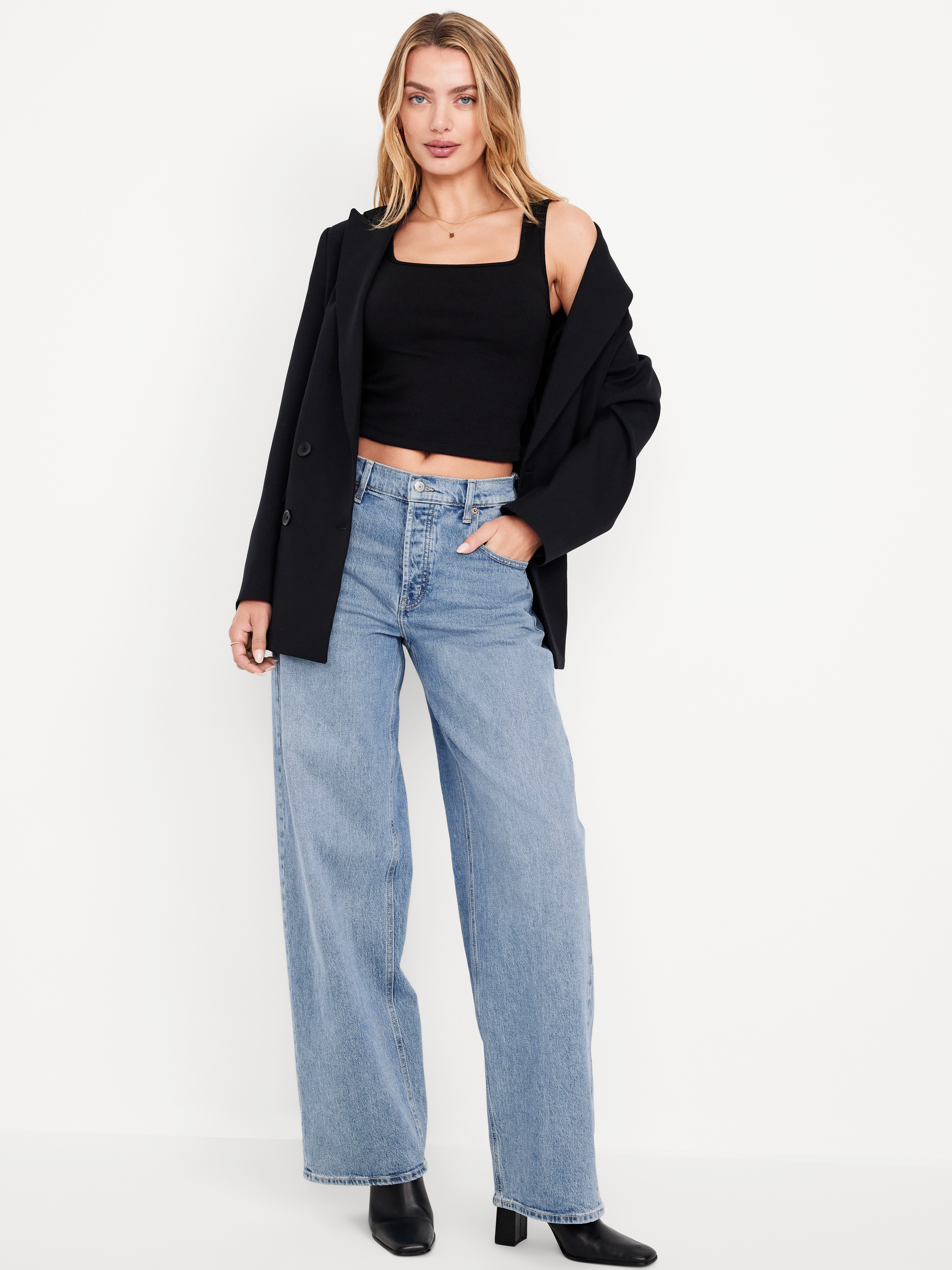 Mid-Rise Slouchy Wide-Leg Jeans - Medium Wash - 1