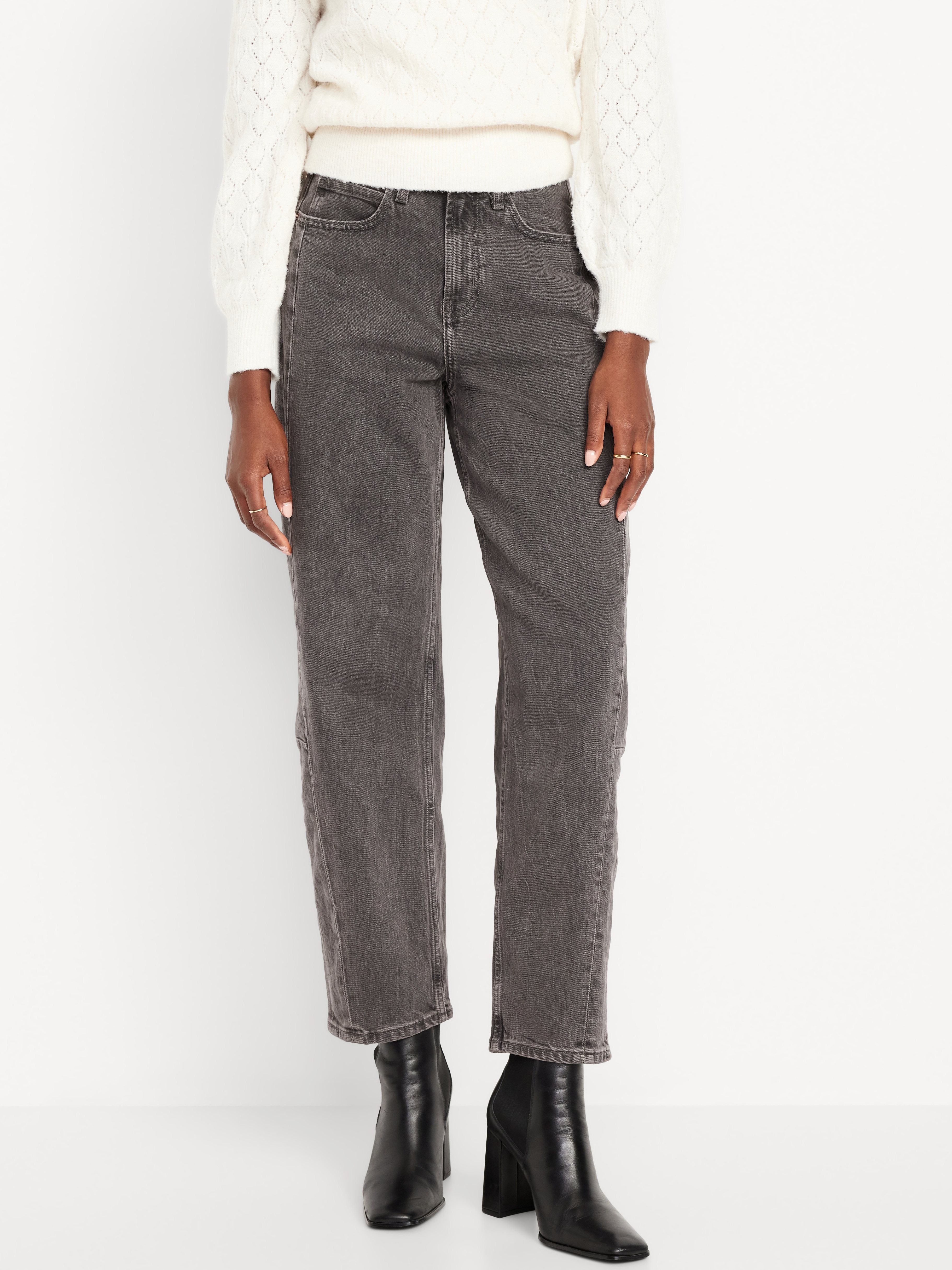 High-Waisted Baggy Barrel Ankle Jeans - Gray Wash - 2