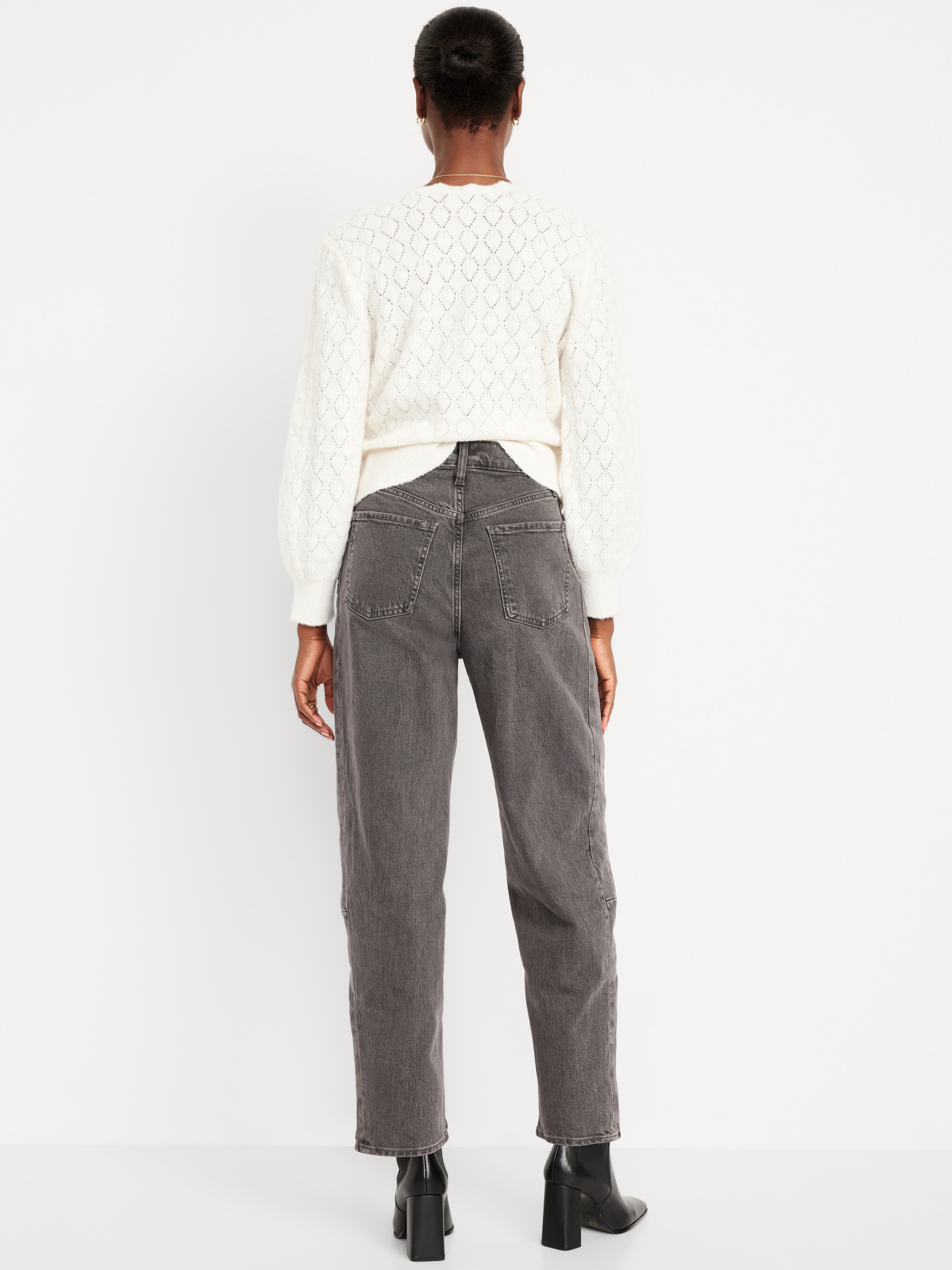 High-Waisted Baggy Barrel Ankle Jeans - Gray Wash - 3