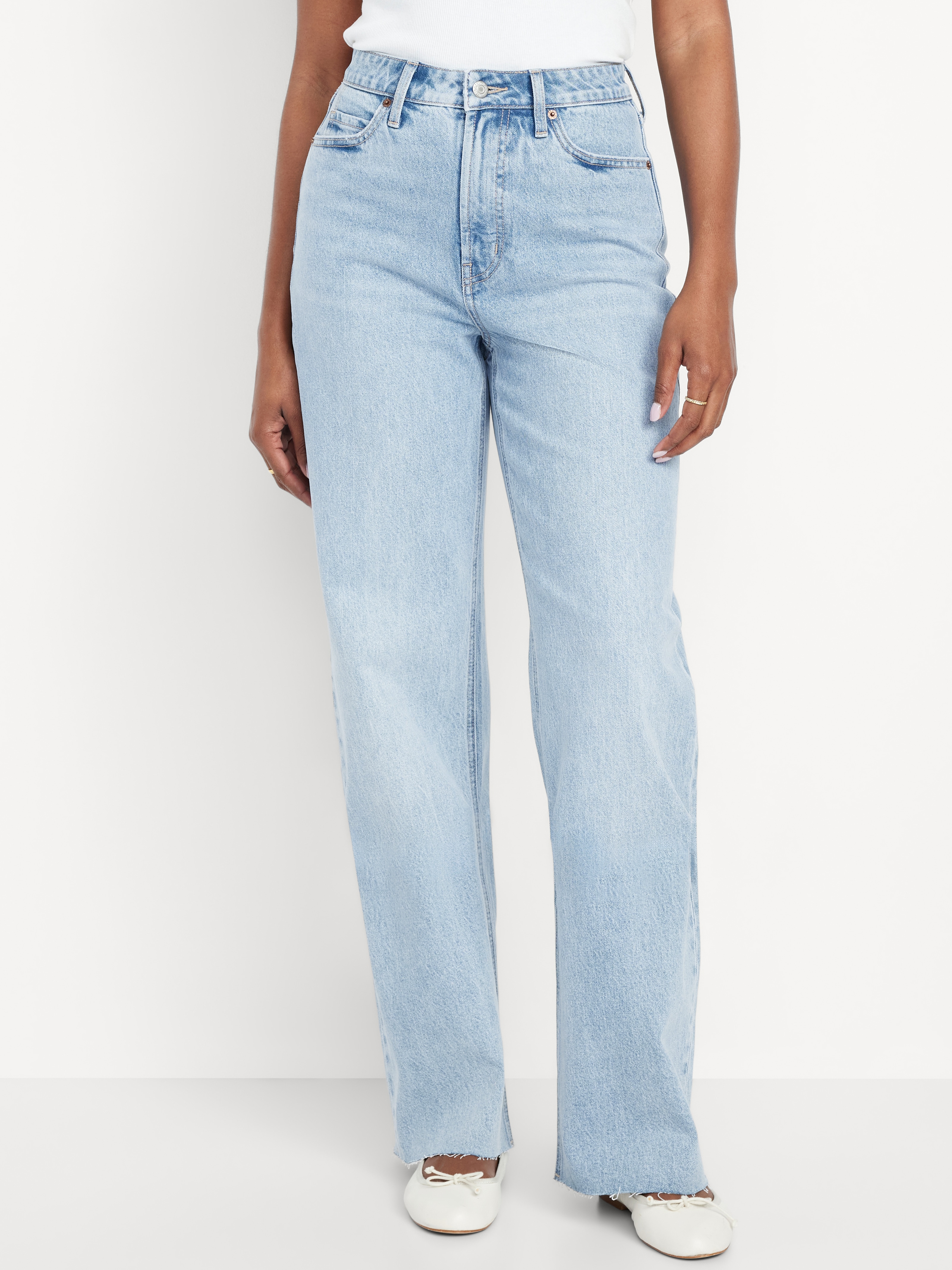Curvy Extra High-Waisted Wide-Leg Jeans - Light Indigo Cutoff - 2