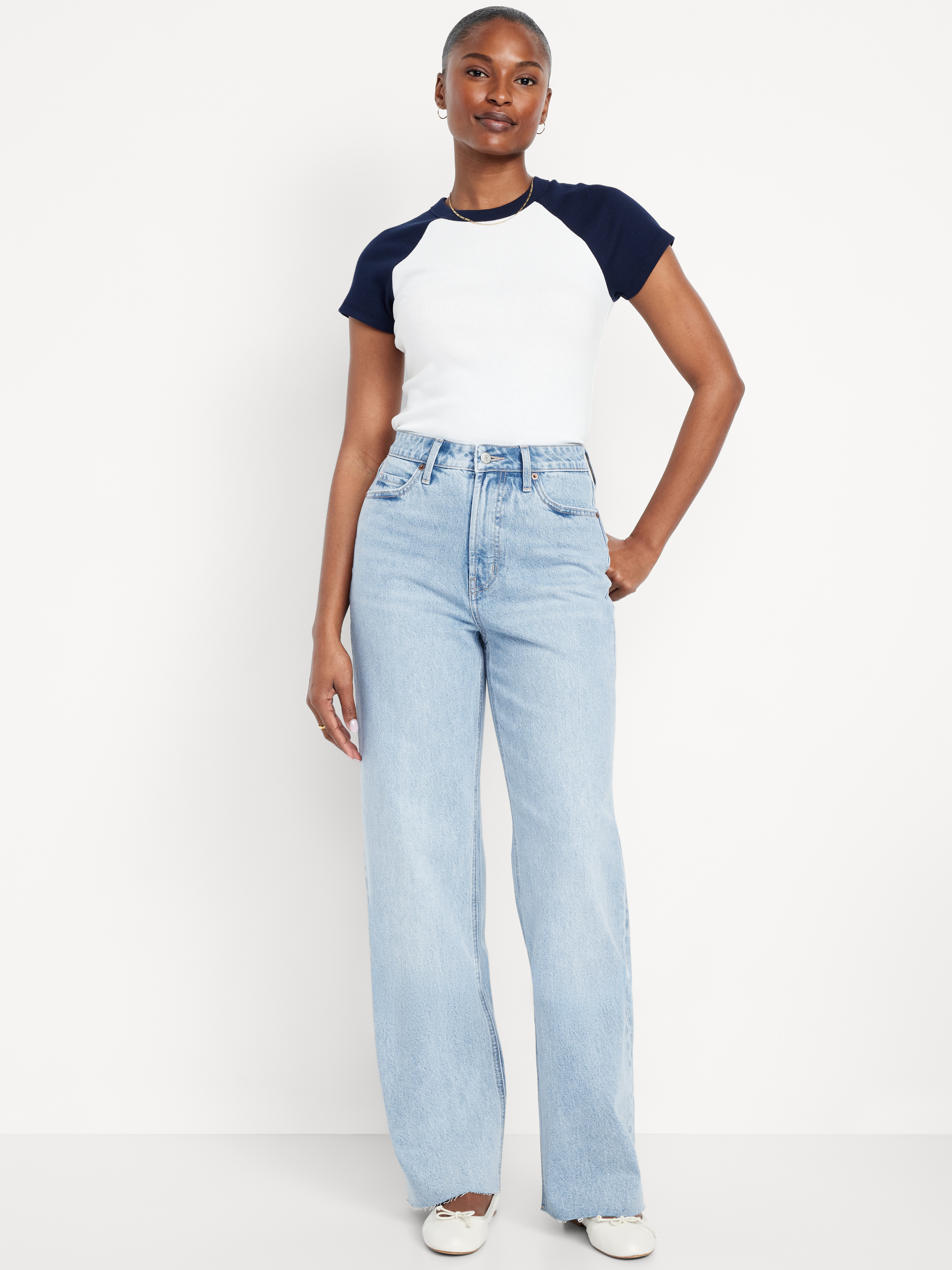 Curvy Extra High-Waisted Wide-Leg Jeans - Light Indigo Cutoff - 1