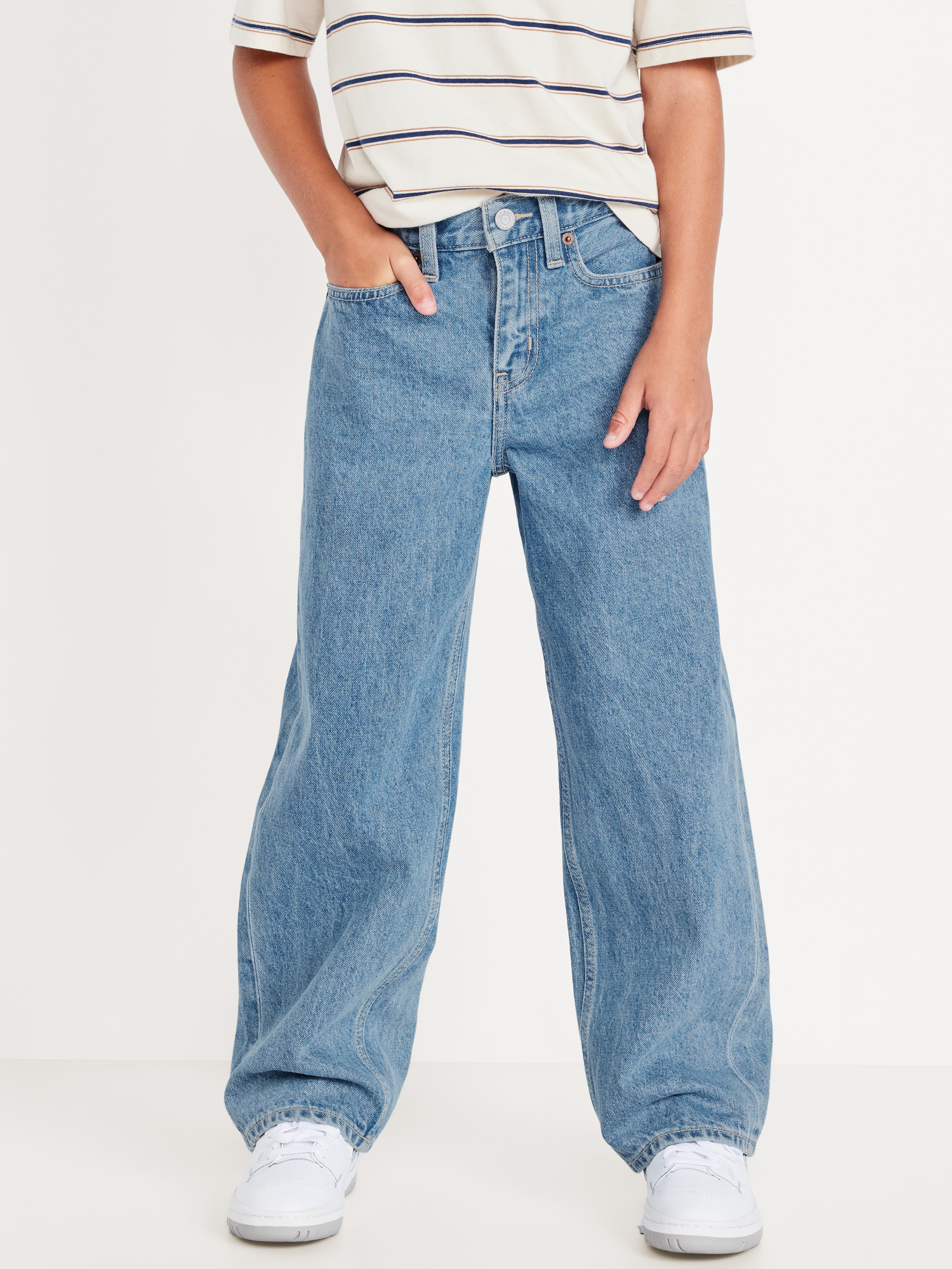 Baggy Non-Stretch Jeans for Boys - Light Wash - 1