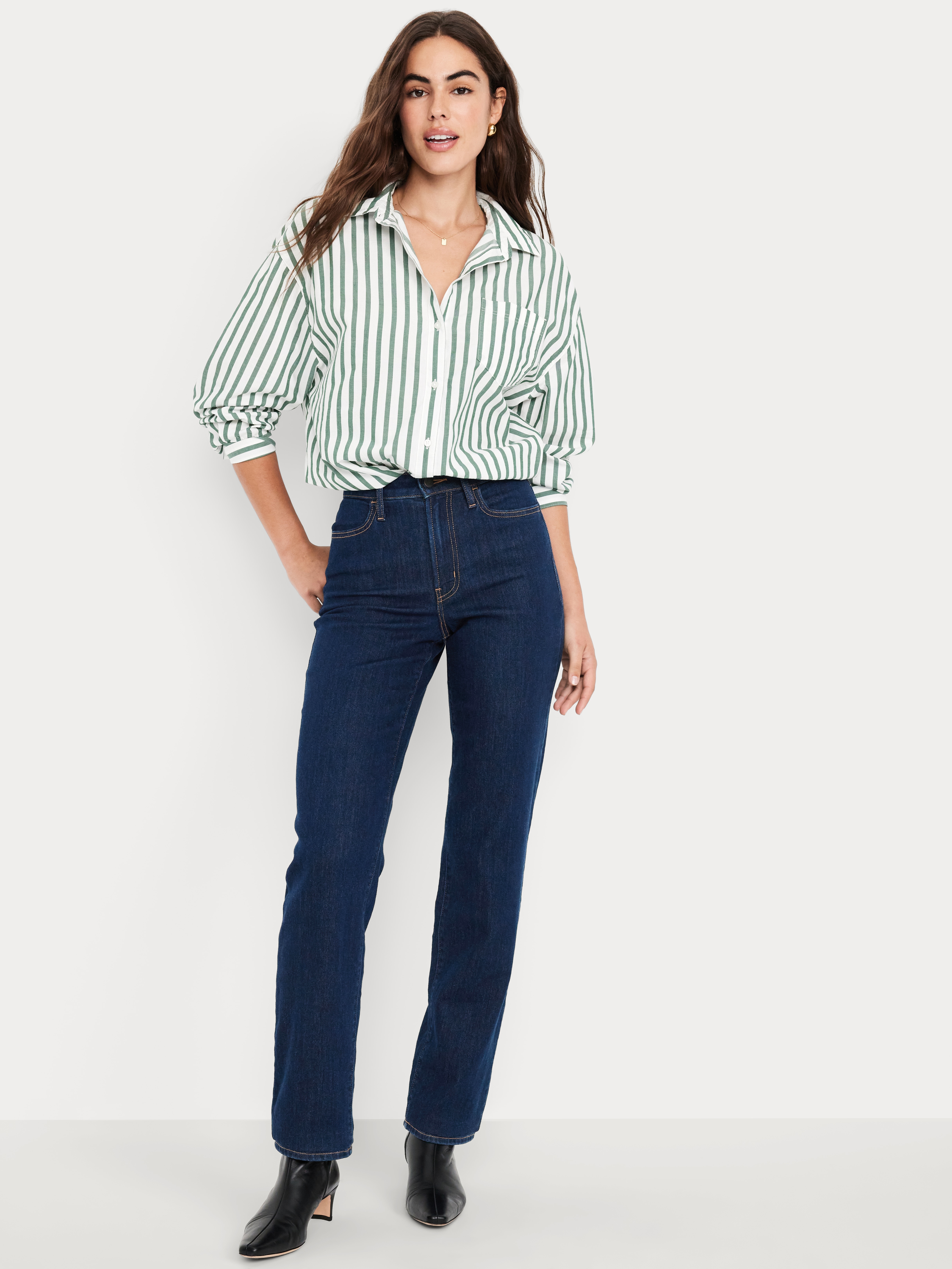 High-Waisted Wow Loose Jeans - Dark Wash - 1