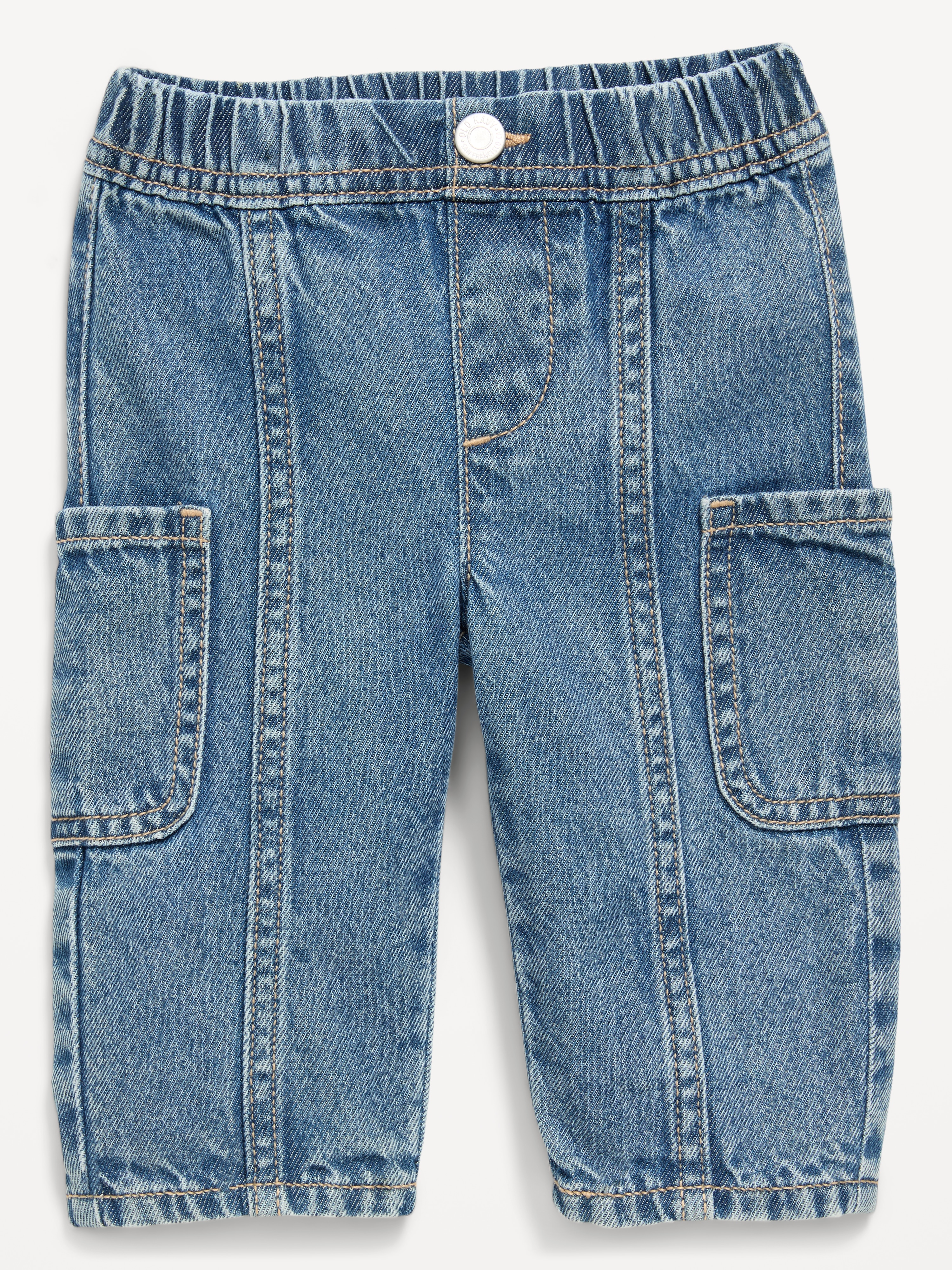 Baggy Barrel-Leg Cargo Jeans for Baby - Medium Wash - 1