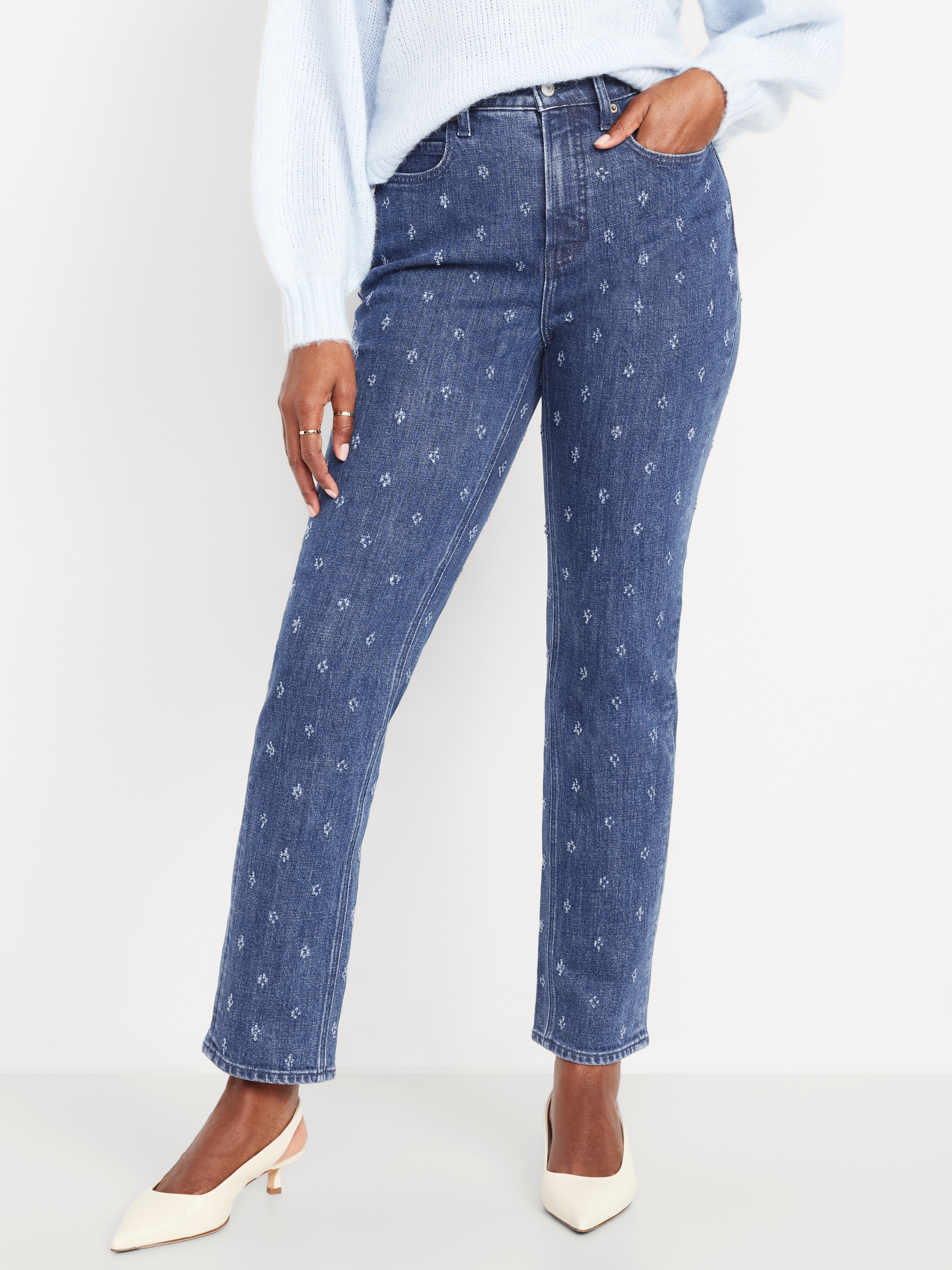 Curvy Extra High-Waisted Straight Jeans - Textured Dark Wash - 2