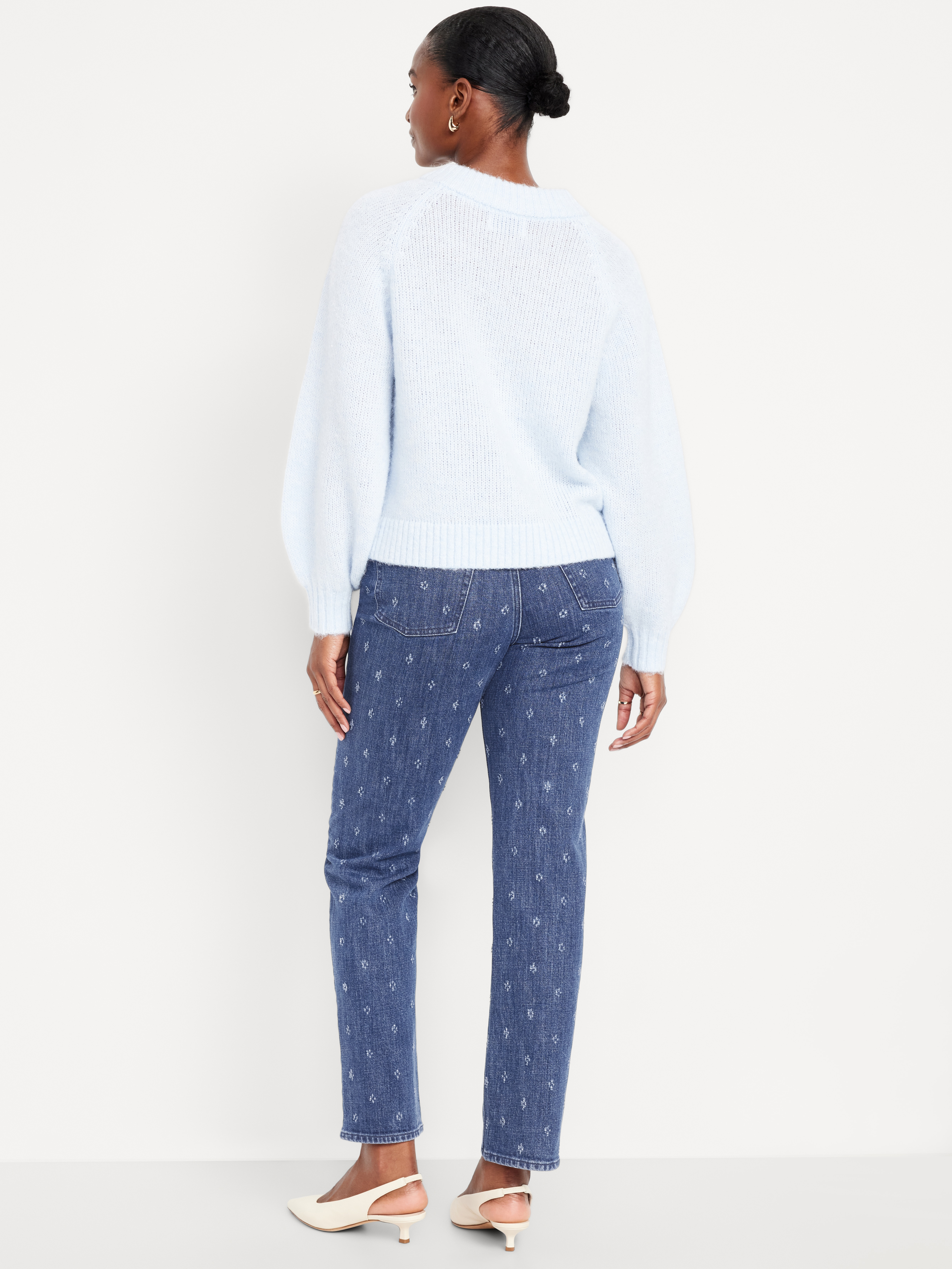 Curvy Extra High-Waisted Straight Jeans - Textured Dark Wash - 3