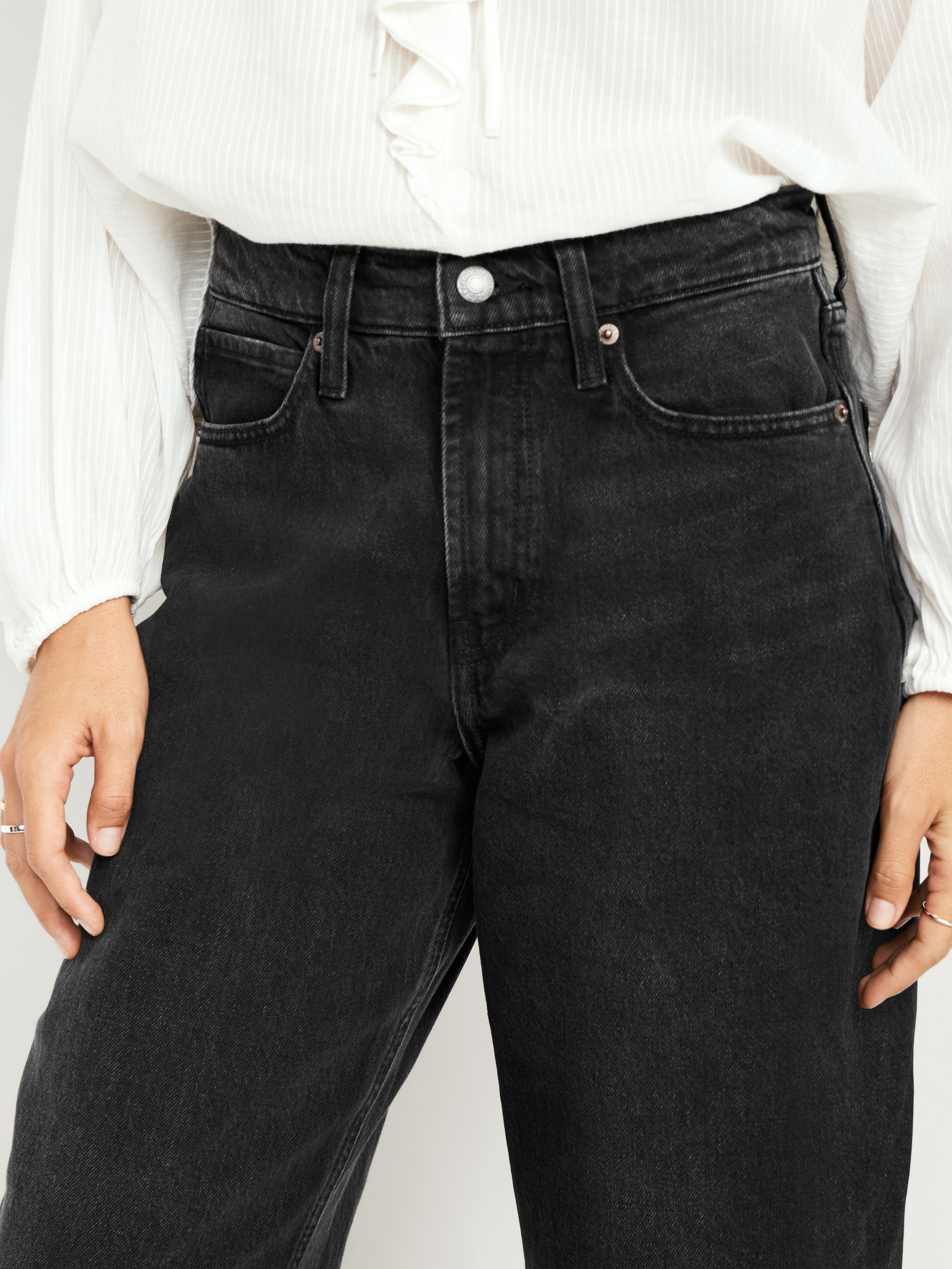 High-Waisted Baggy Barrel Jeans - Black Wash - 4