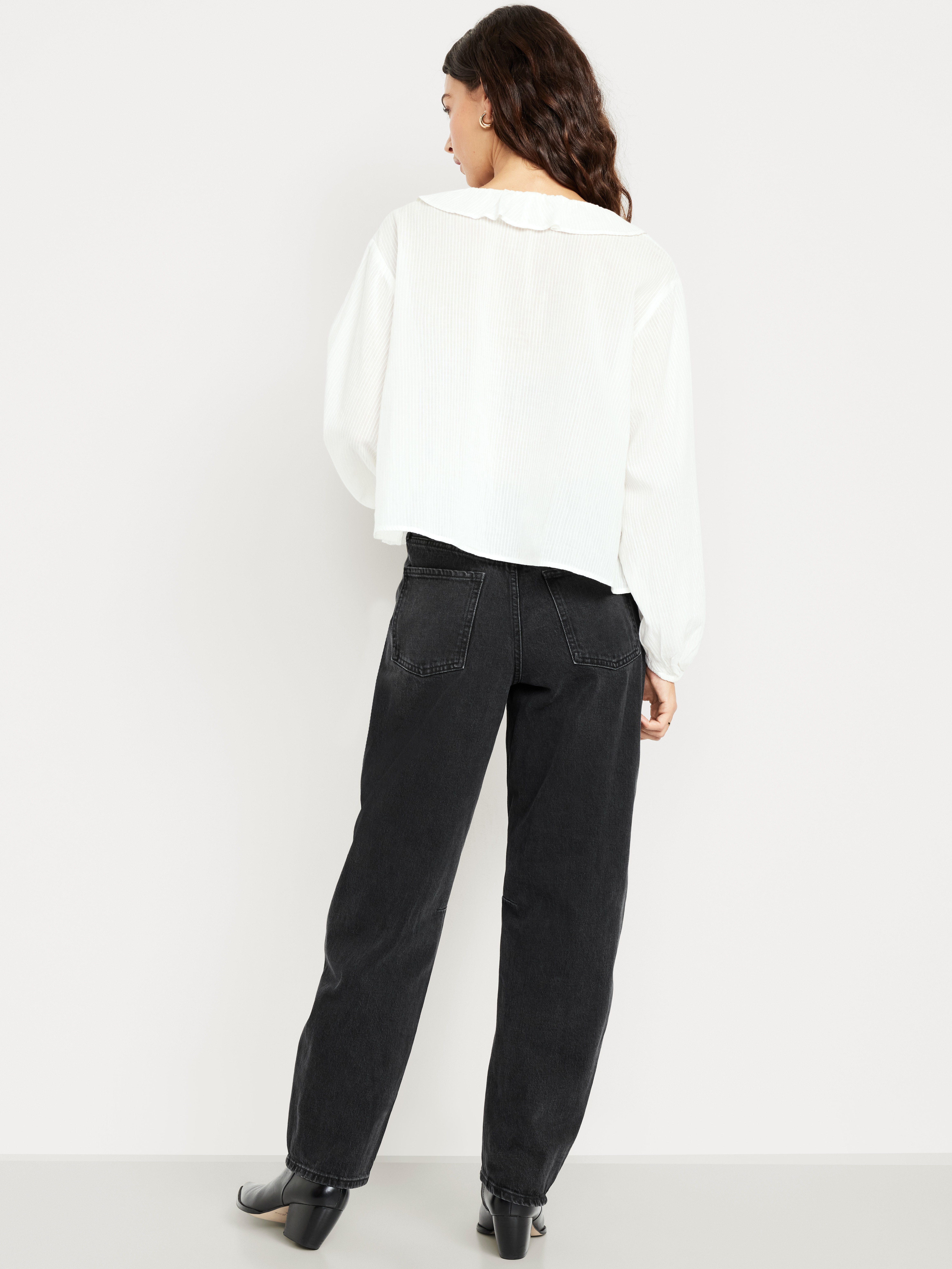 High-Waisted Baggy Barrel Jeans - Black Wash - 3