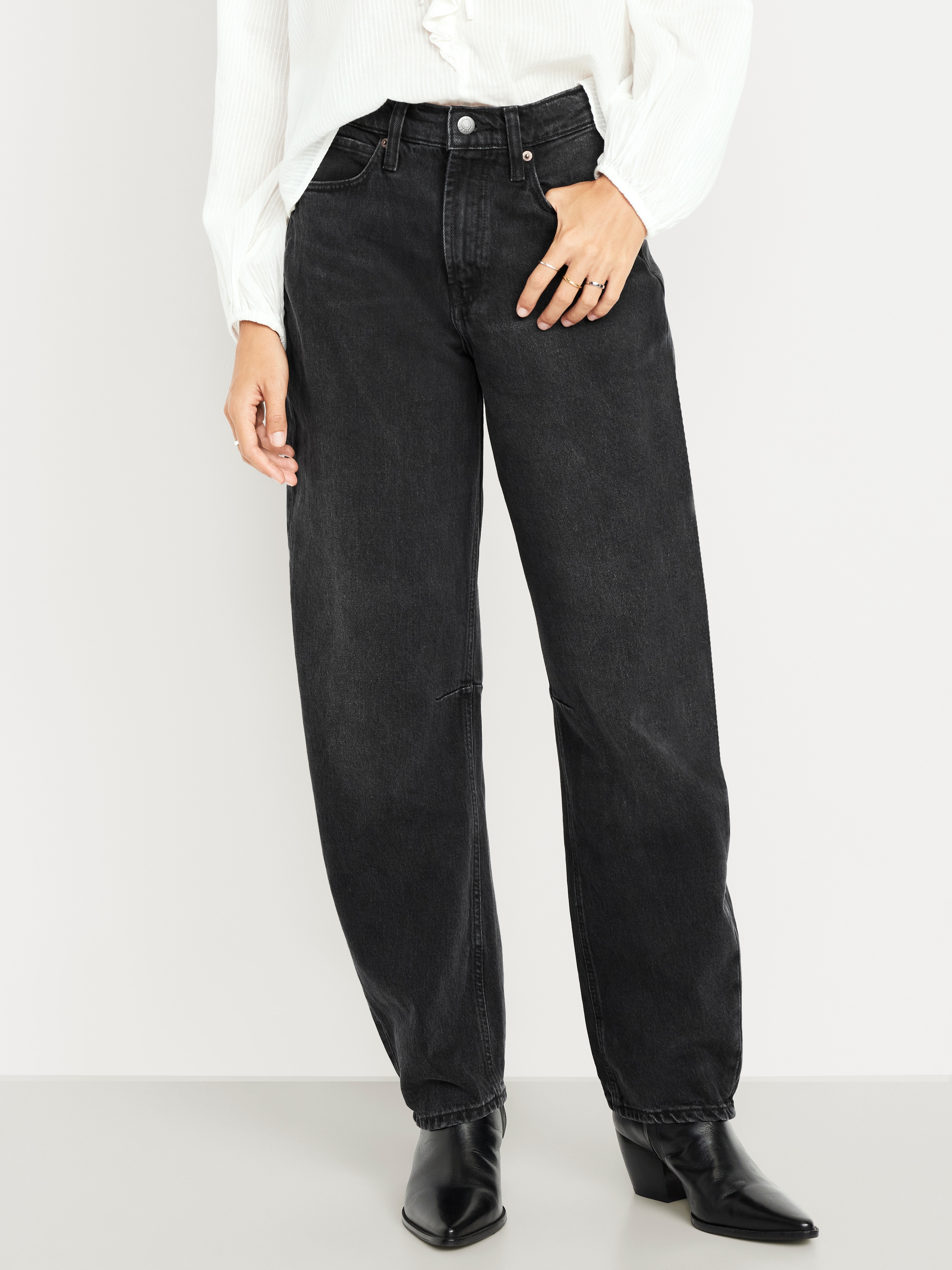 High-Waisted Baggy Barrel Jeans - Black Wash - 2