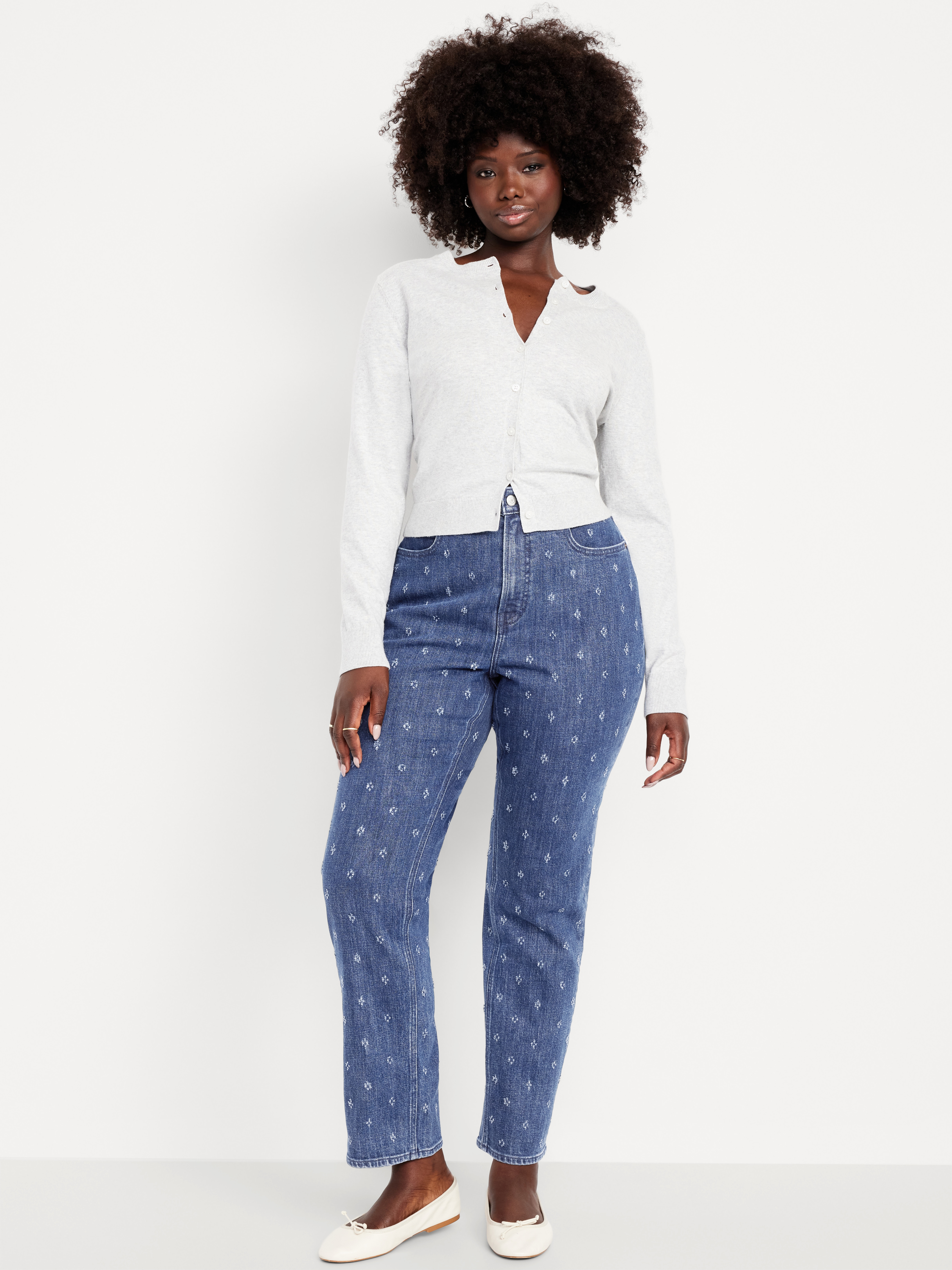 Curvy Extra High-Waisted Straight Jeans - Textured Dark Wash - 5