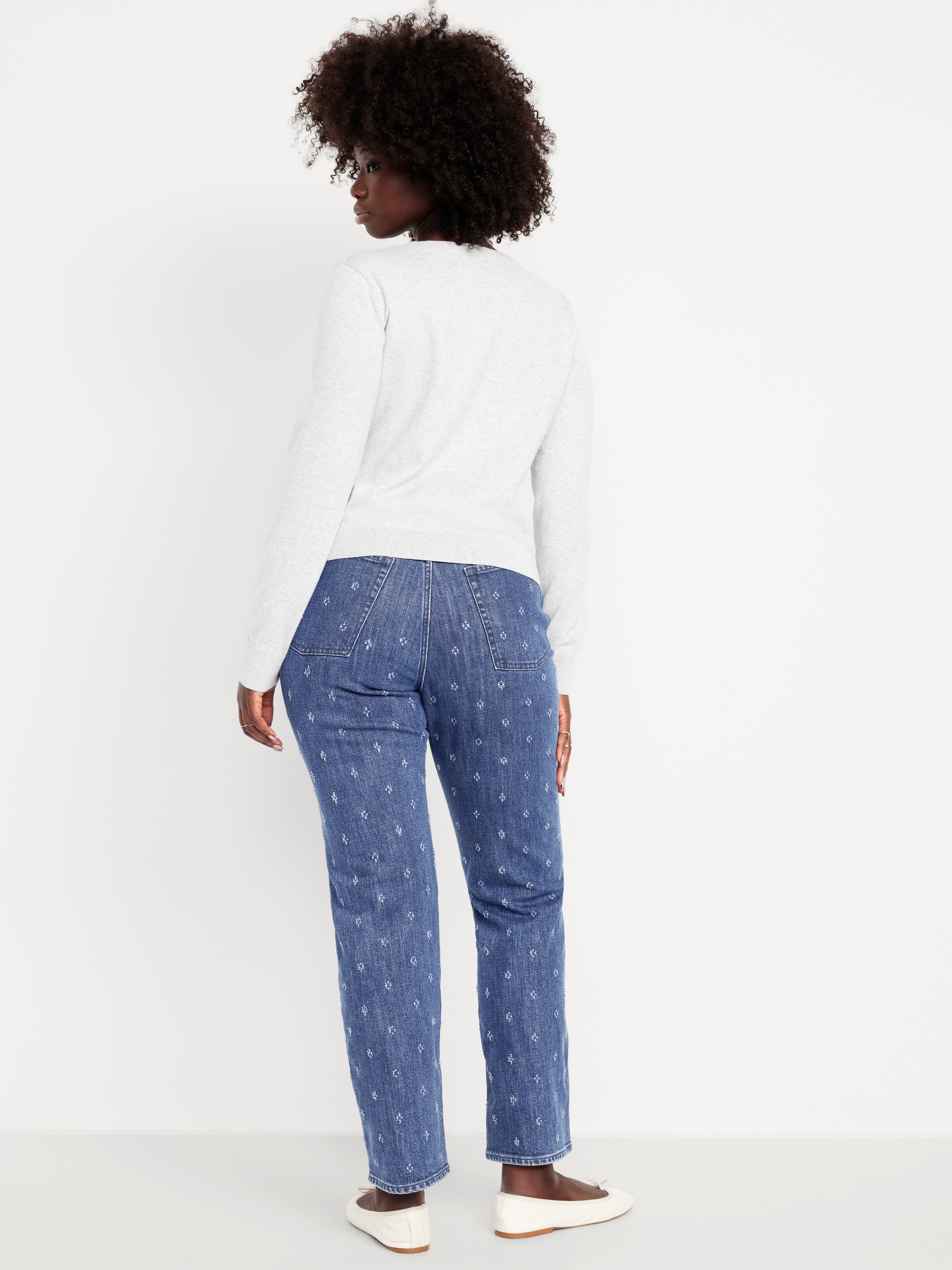 Curvy Extra High-Waisted Straight Jeans - Textured Dark Wash - 6