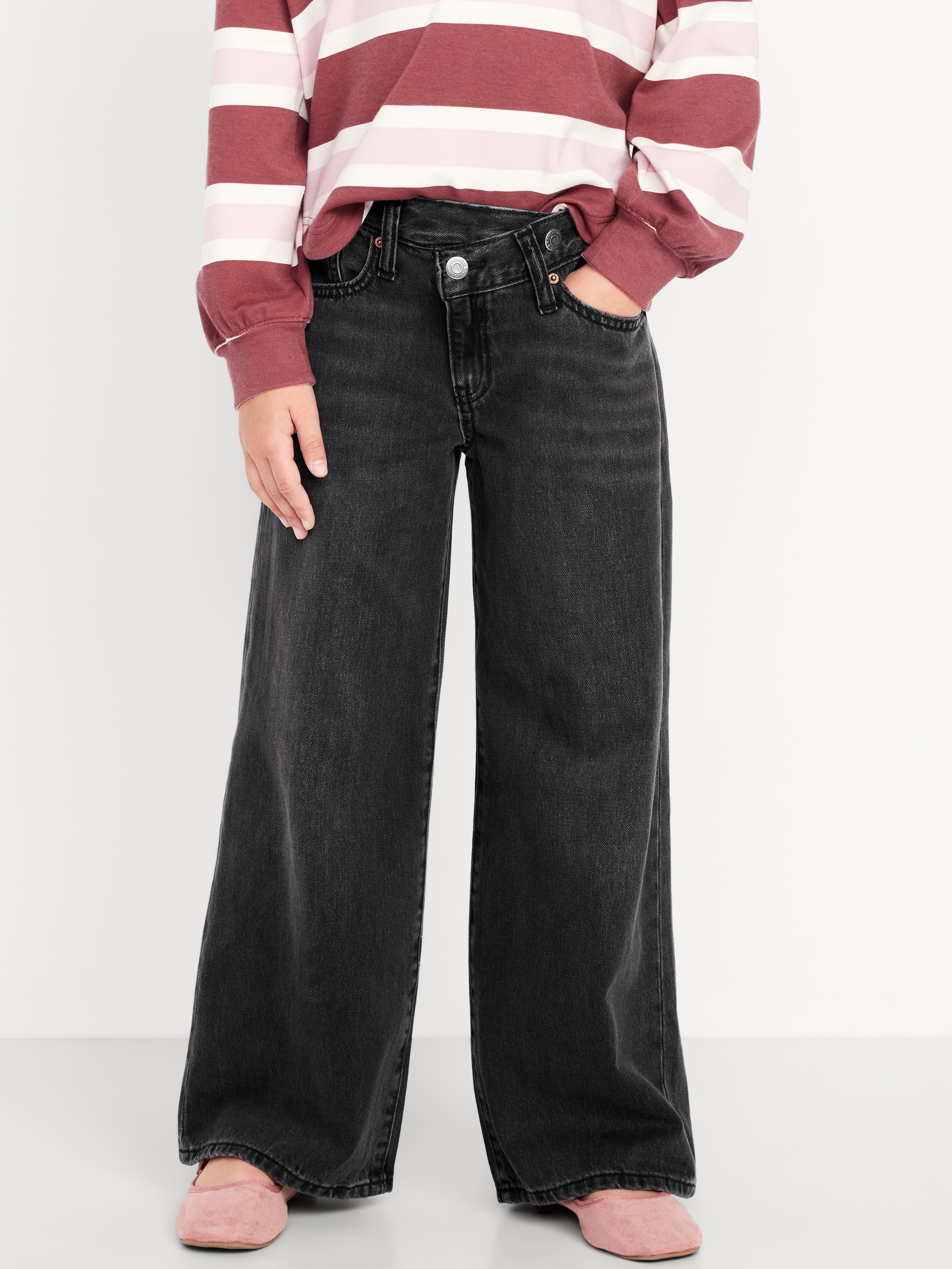 Super Baggy Wide-Leg Embroidered Jeans for Girls - Black Wash (Lunar) - 1