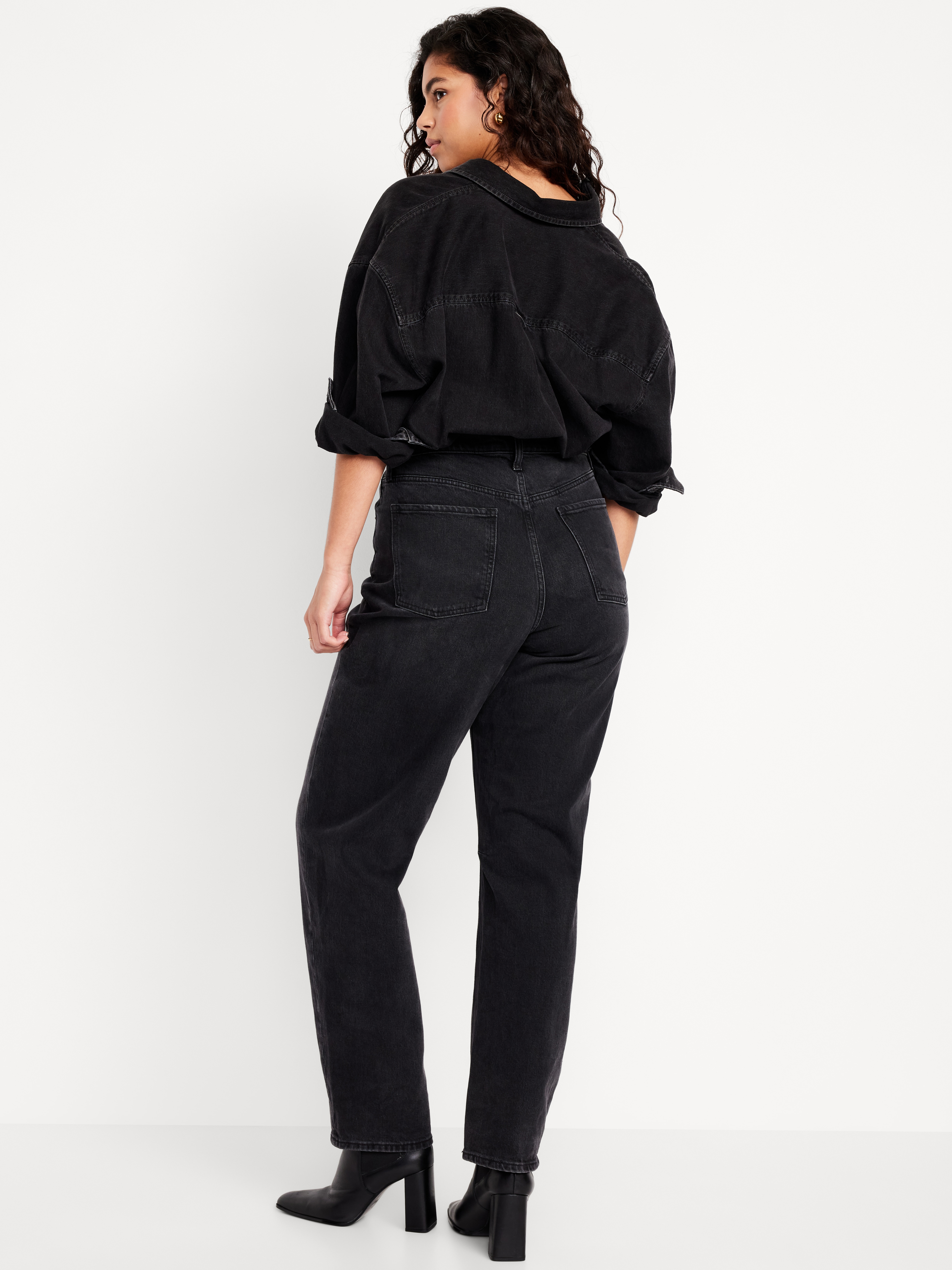 High-Waisted Baggy Barrel Jeans - Black Wash - 6
