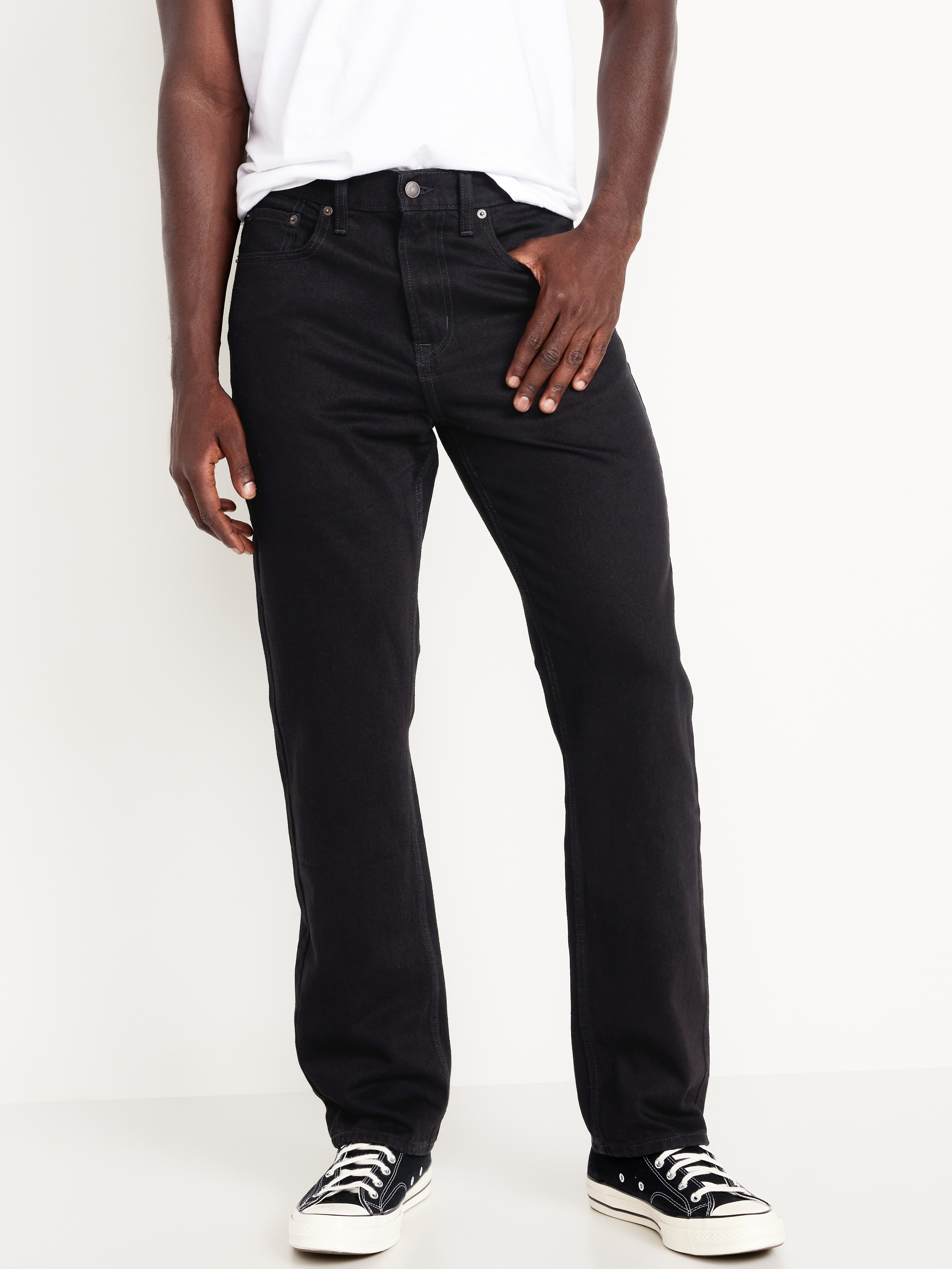 Structured Straight Non-Stretch Jeans - Black Rinse - 1