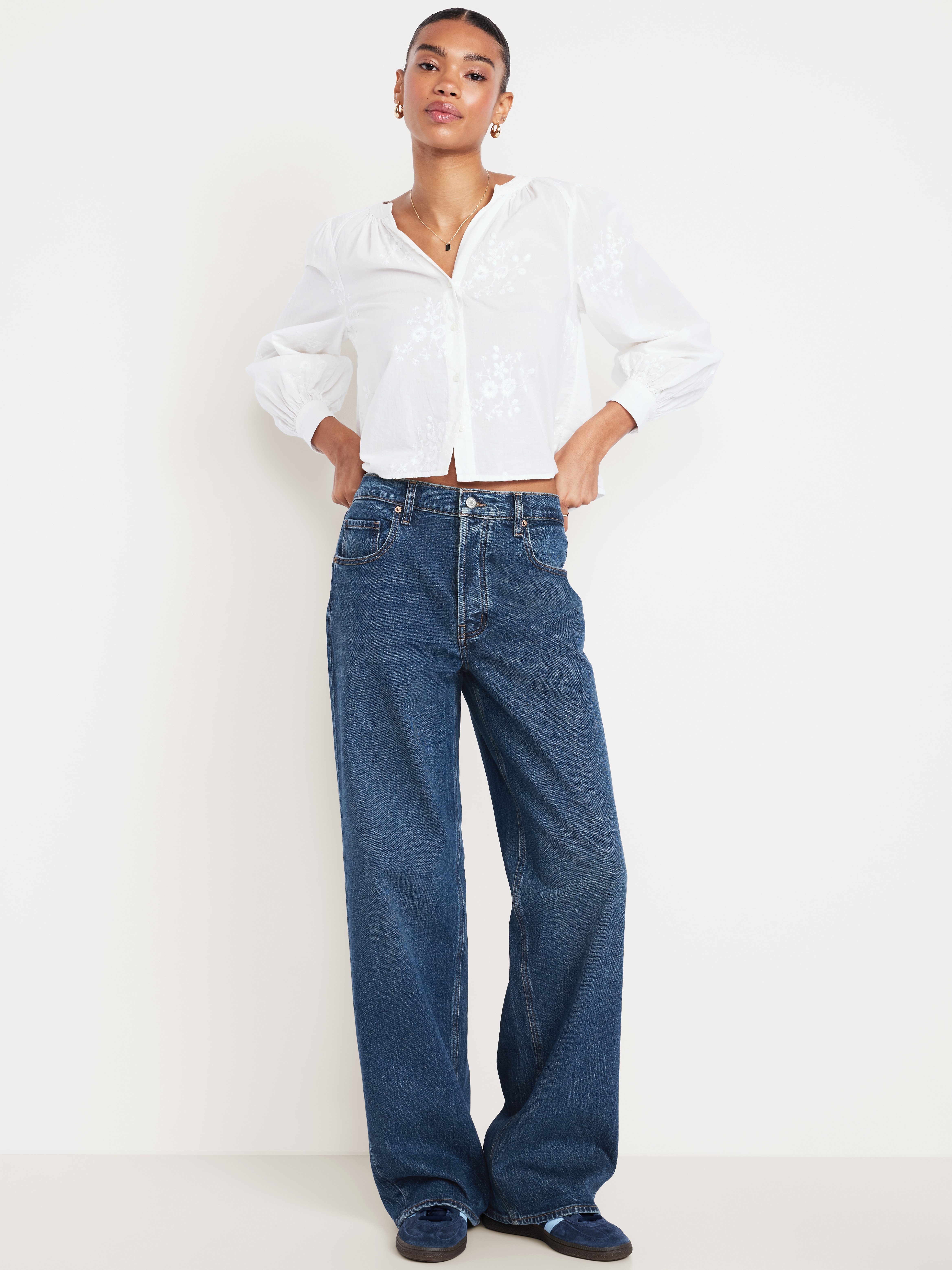 Mid-Rise Slouchy Wide-Leg Jeans - Dark Wash - 1