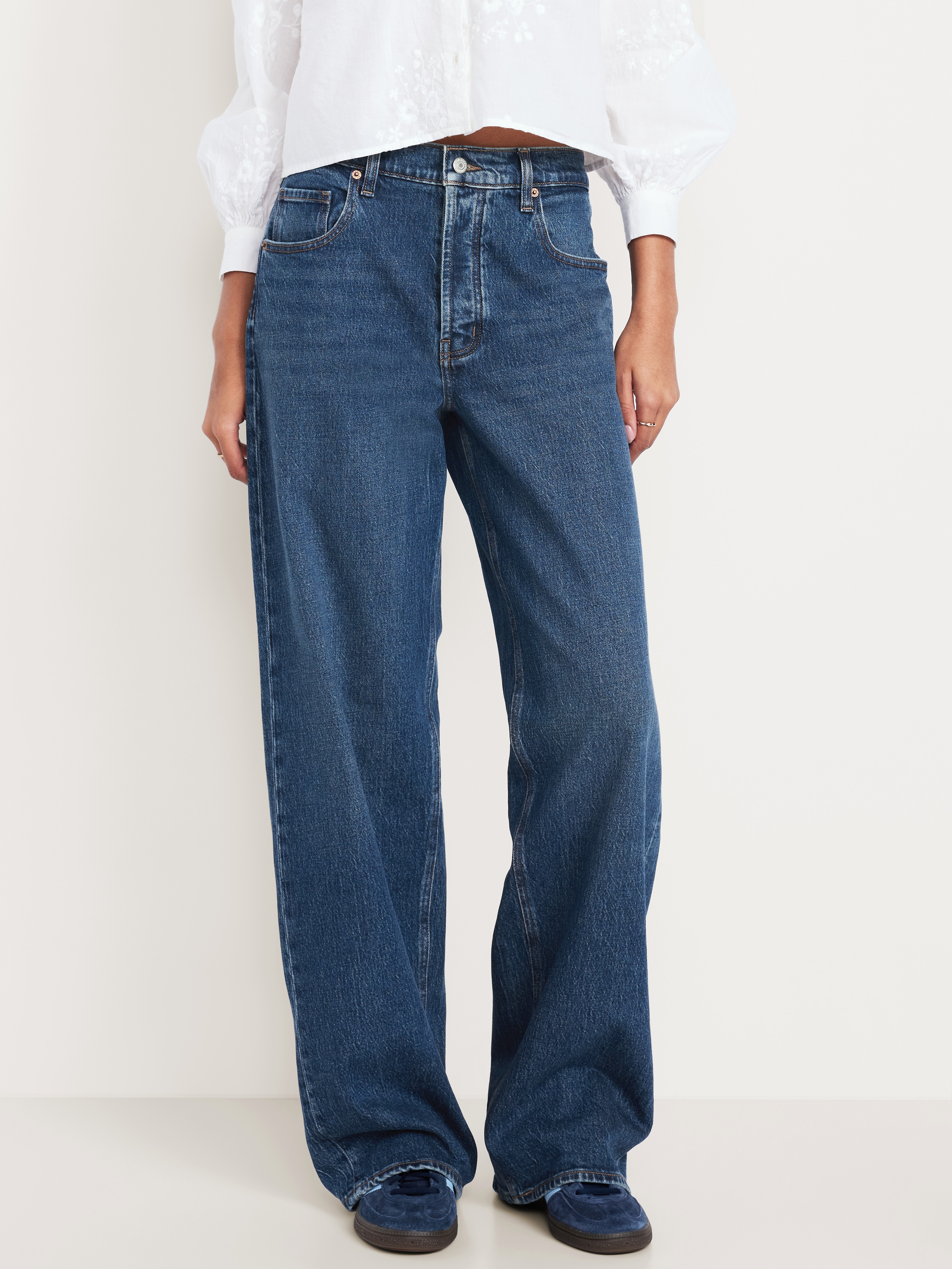 Mid-Rise Slouchy Wide-Leg Jeans - Dark Wash - 2